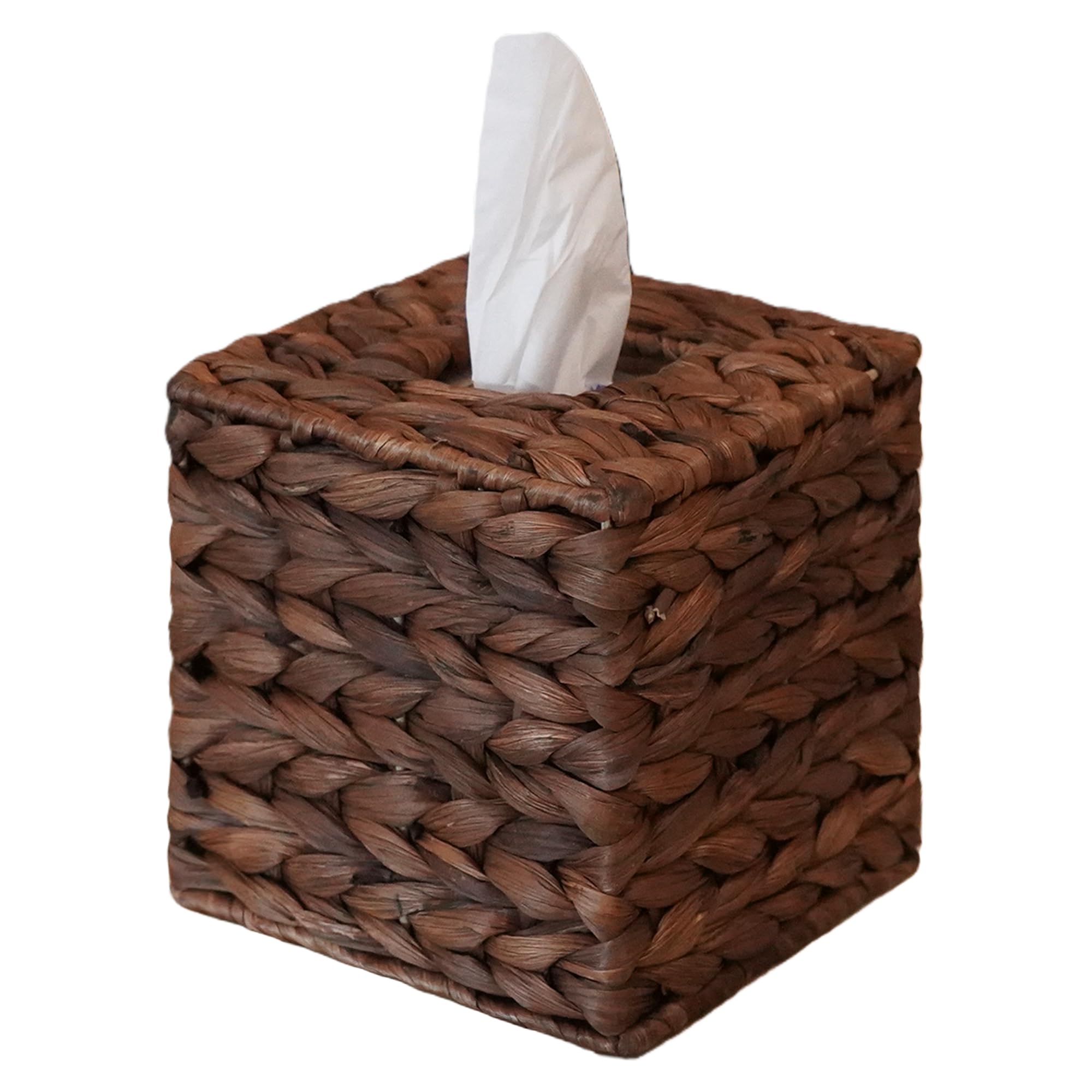 Water Hyacinth Handwoven Tissue Box Cover, Handcrafted Square Facial Tissue, Natural Handmade Wicker Napkin Box Holder, Rustic Decorative on Bathroom and Table, Office, Boho Decorative, Coffee
