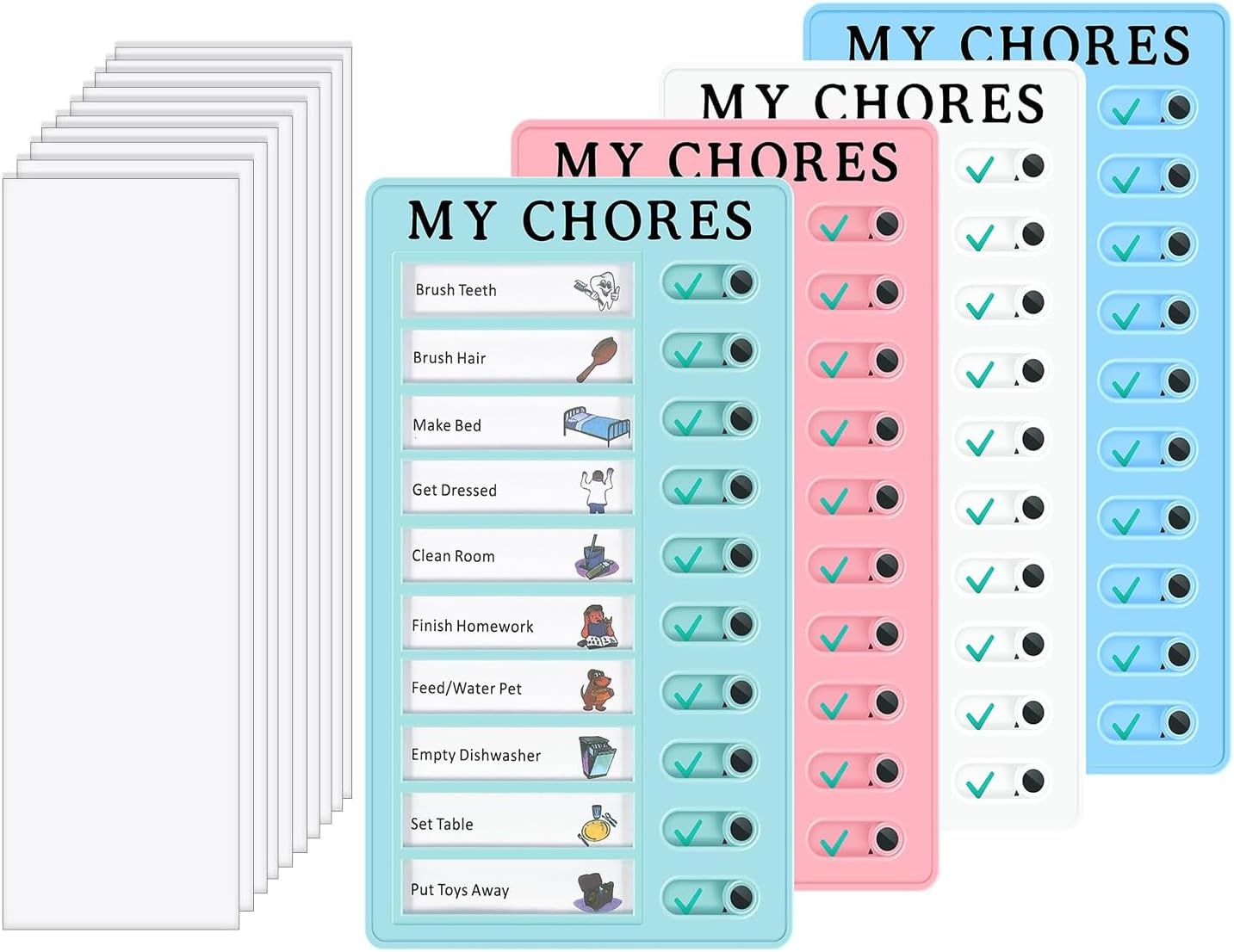 4 Pcs Chore Chart for Kids, My Chores Routine Chart, Blank Plastic Checklist Board with 10 Detachable Cardstock, for Home, Office, School, RV Whiteboard Plans