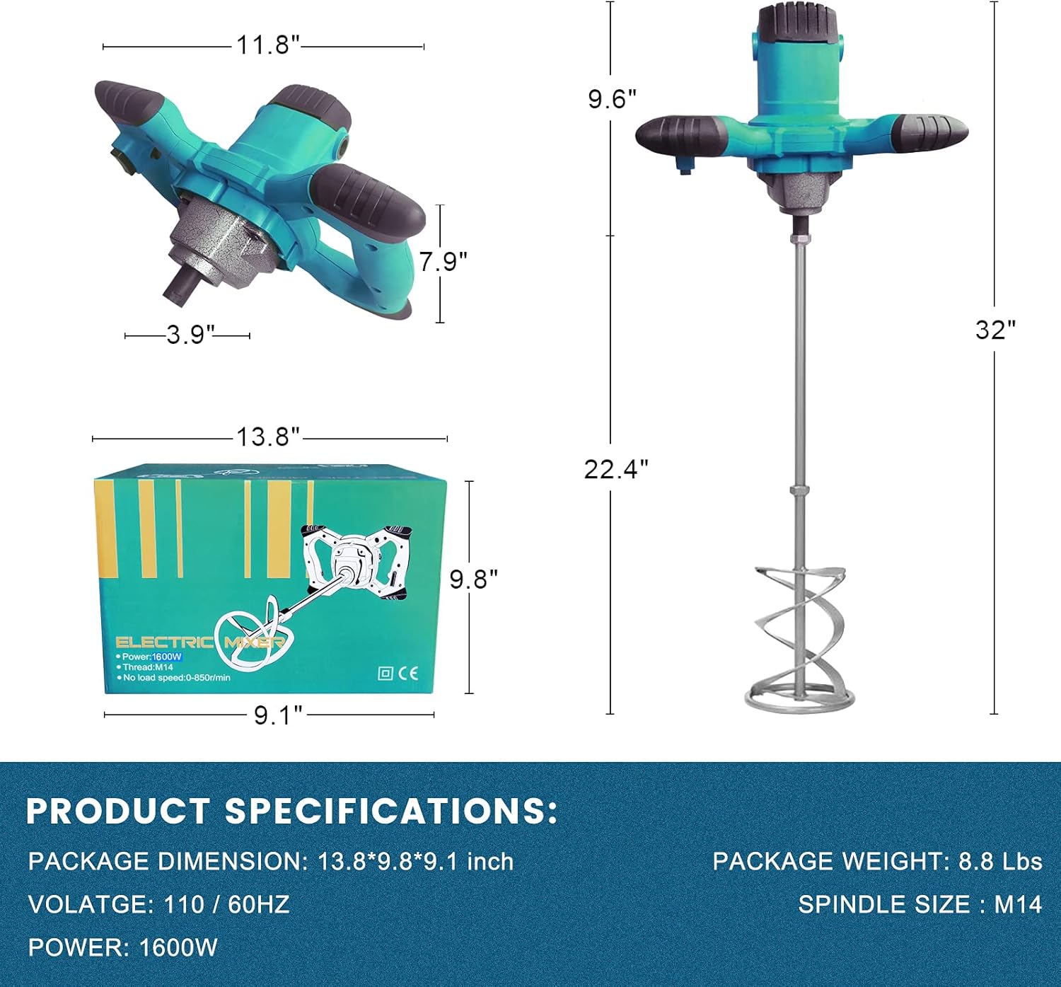 Electric Handheld Concrete Mixer 1600W Adjustable 6 Speed Portable 110V Mortar Mixer with Rod Paint Cement Mortar Putty Paddle Mixer Stirrer Tools : Tools & Home Improvement