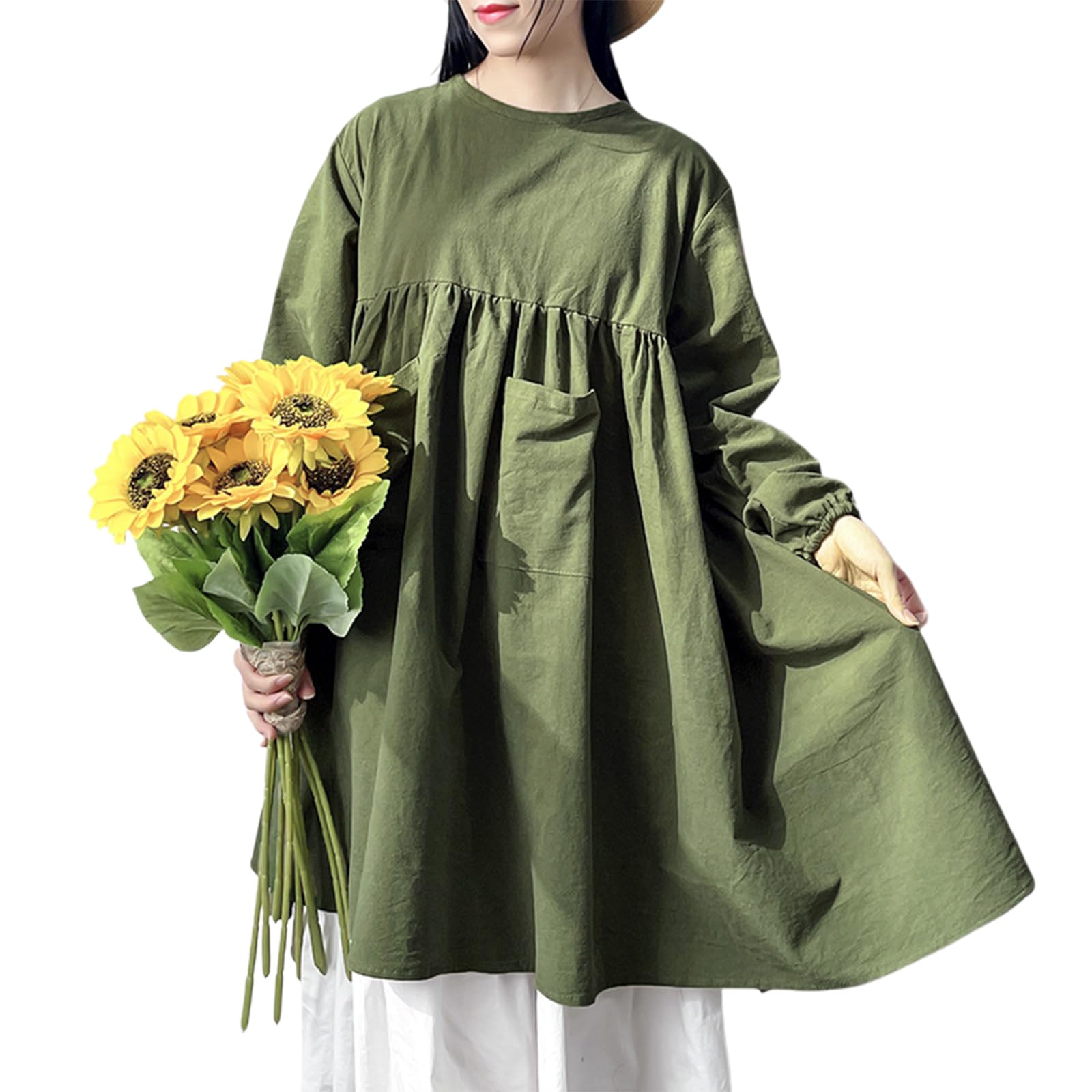 Tabliers Grande Taille pour Femmes, Tabliers en Coton à Manches Longues avec Poches pour la Cuisine, la pâtisserie, Le Jardinage, la Peinture, Taille Unique, Vert (Vert Taille Unique)