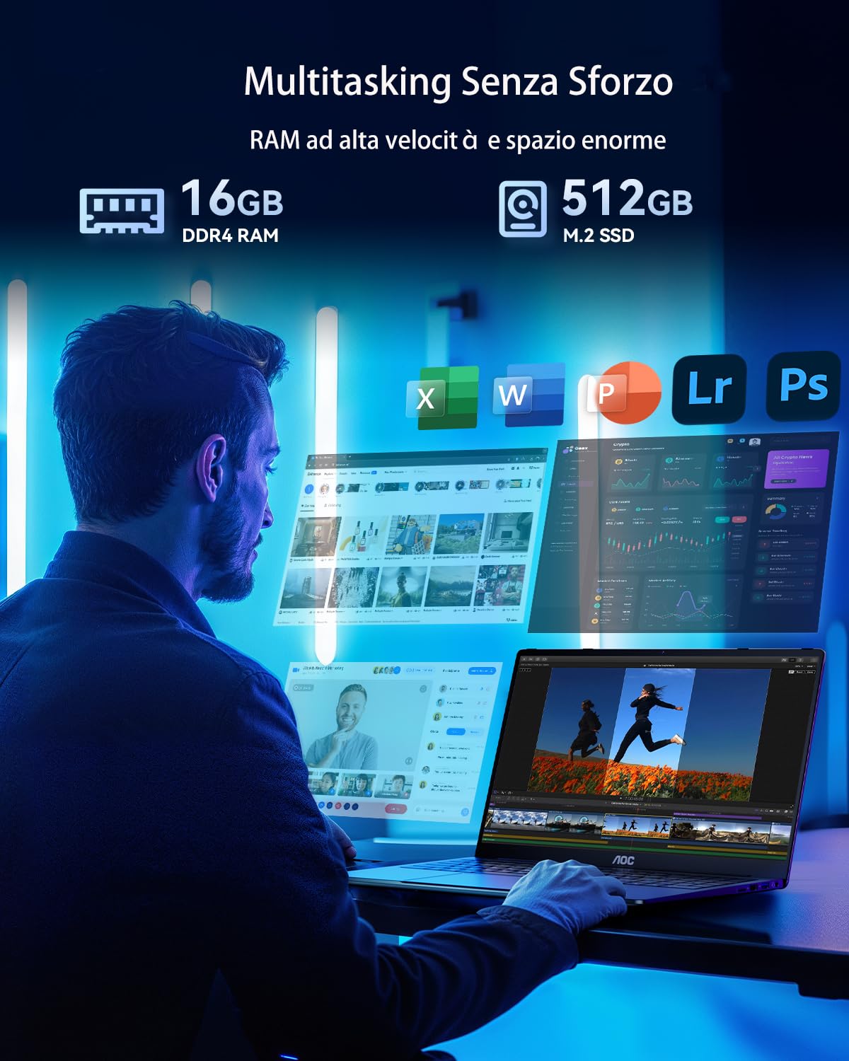 AOC PC Portatile, N97 CPU(Fino to 3,6GHz), 15,6 Pollici Notebook, 16GB DDR4 RAM 512GB SSDLaptop, WiFi,BT5.1, Tipo C,USB3.2, HDMI
