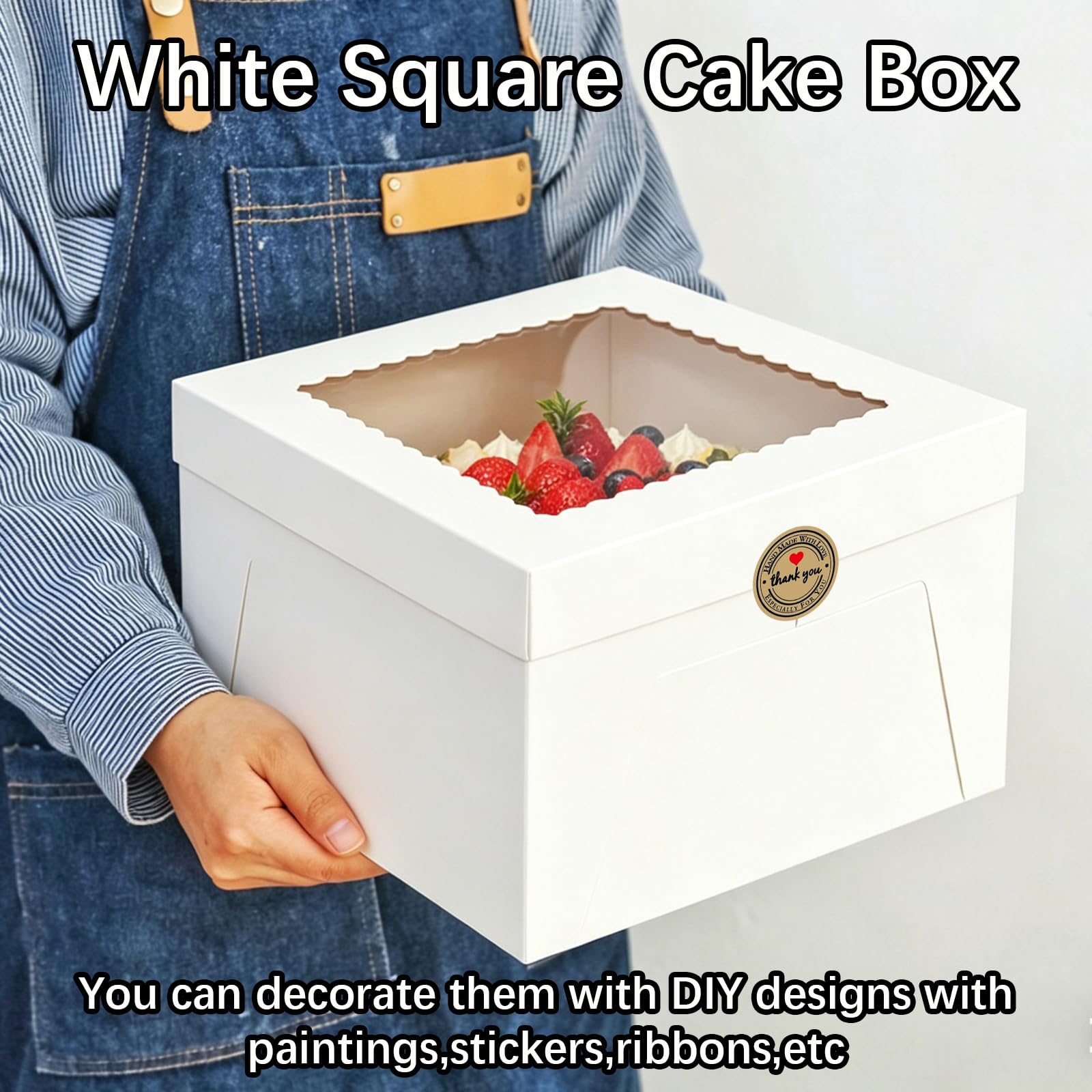 Set di 5 Scatola per Torta, 30,5x30,5x20,3cm, Bianche Scatole per Dolci in Cartone, Scatole per Torte con Finestra Vassoi, Porta torta cartone per Dessert, pasticcini (A)