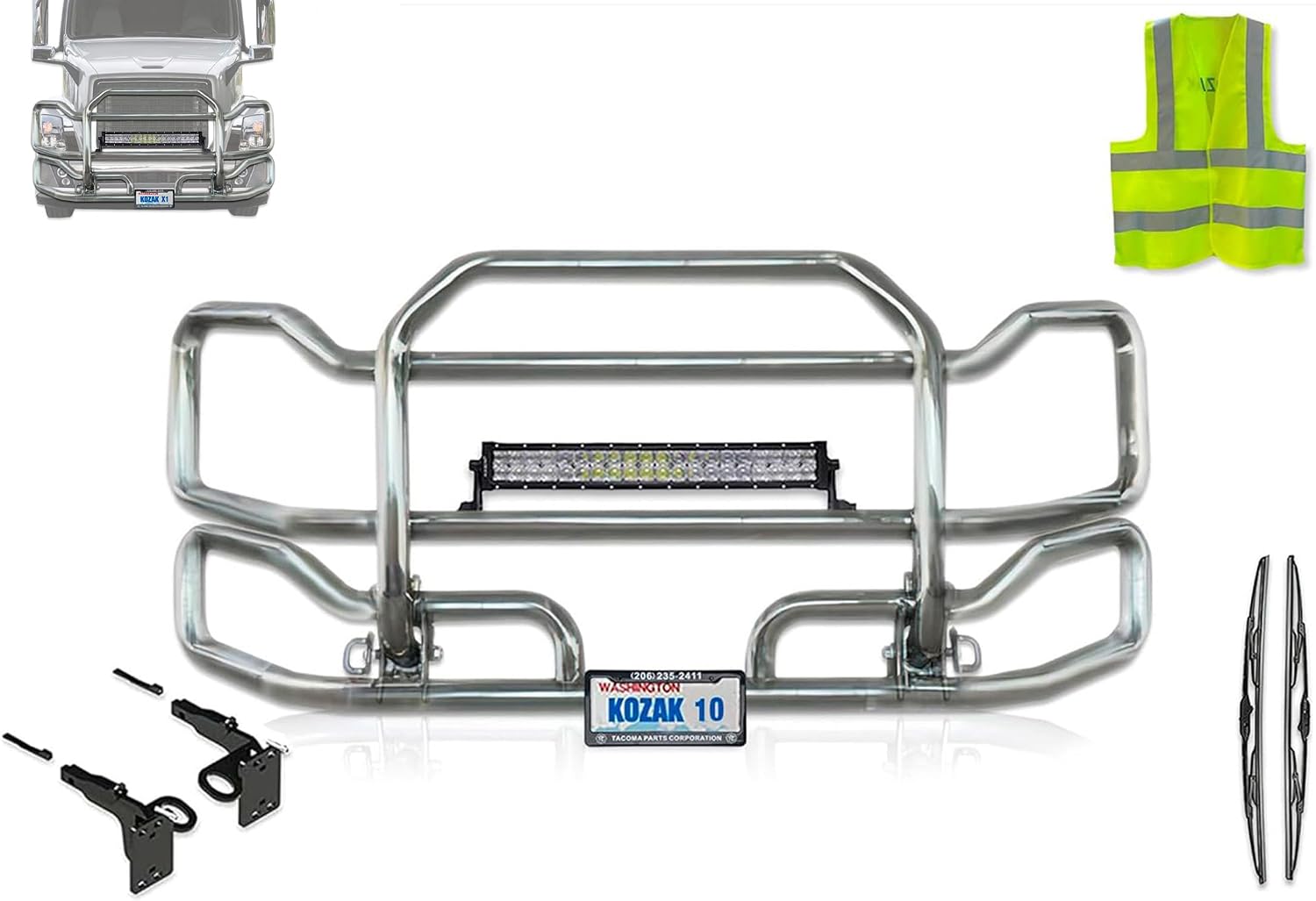 Front Grille Deer Bumper Guard Large for Semi Truck Compatible with Volvo VNL 2004-2017 (92"x40") + Bracket