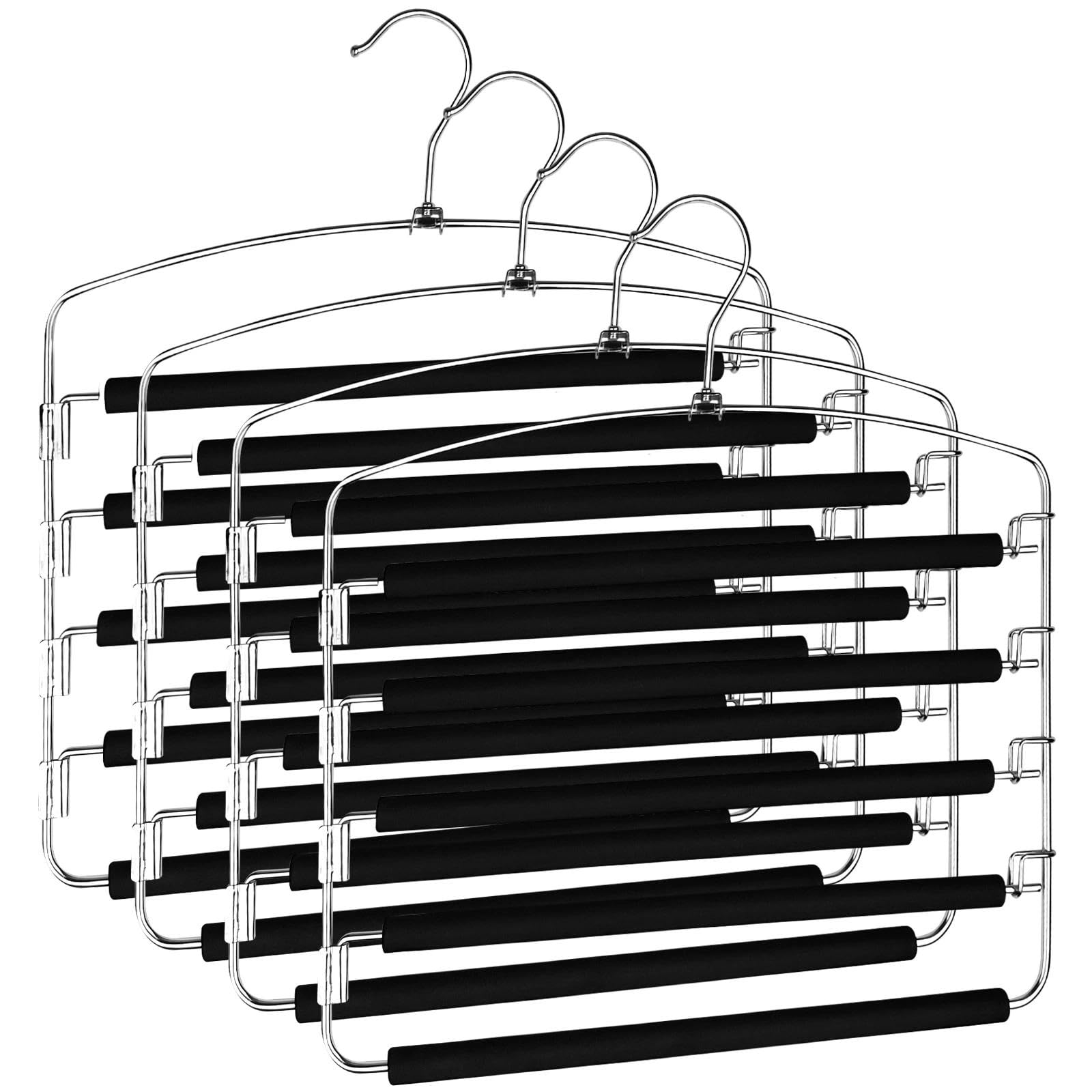 4 Pezzi Grucce Pantaloni, 5 Ppivelli Appendini Armadio con Imbottitura Antiscivolo, Gruccia Pantaloni, Stampelle per Pantaloni, Grucce Appendiabiti Pantaloni, Grucce Multiple per Foulard