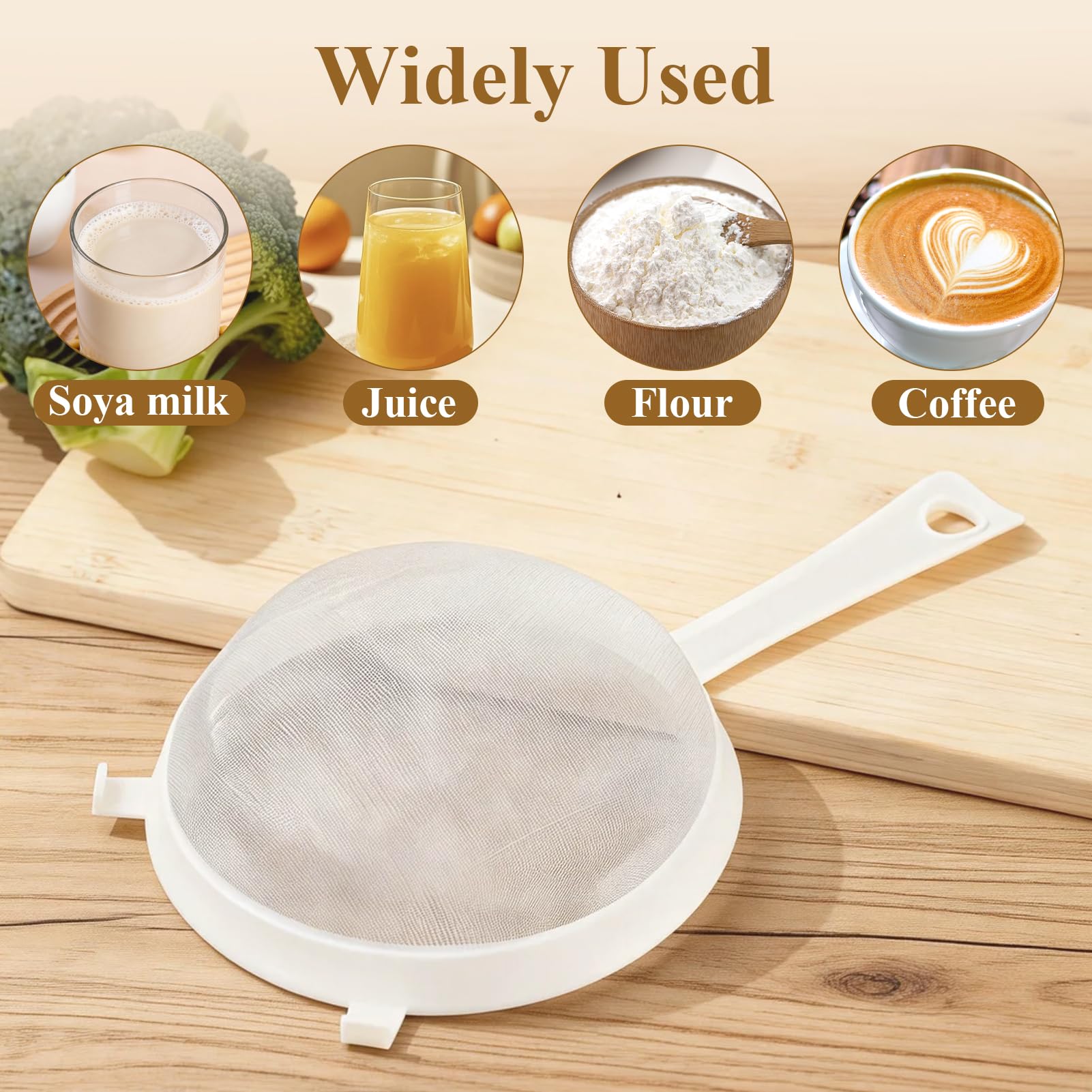 Sekfpnk Colador de plástico blanco con raspador de silicona verde, 14 cm de diámetro, apto para filtrar yogur, fruta, leche de soja y verduras — view 7