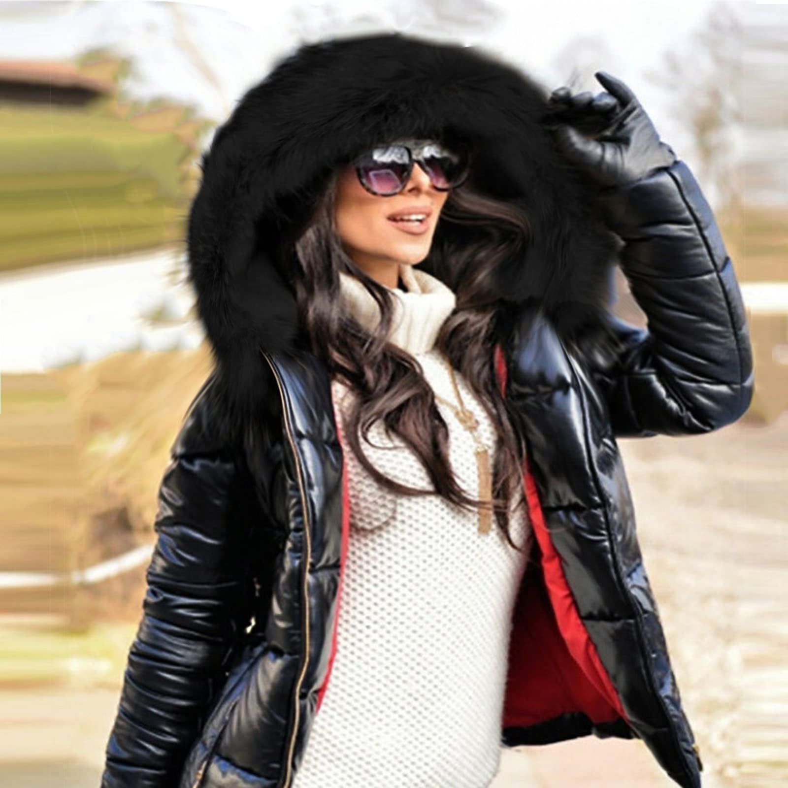Generisch 2026 Chaqueta corta de algodón casual para mujer con cuello suelto para entretiempo, Negro , XL
