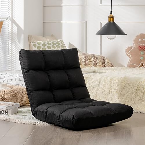 Miniatura 9 de Giantex Sofá de suelo, silla de videojuegos con 14 posiciones ajustables, respaldo acolchado, asiento acolchado para el suelo, silla plegable para