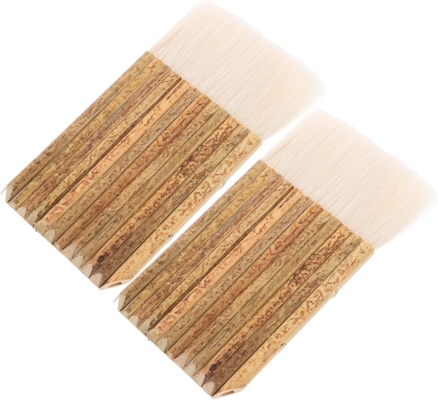 2pcs Bamboo Handle Hake Brush Set for Pottery Painting Soft Bristle Craft Paint Brushes for Watercolor Gluing and Cleaning