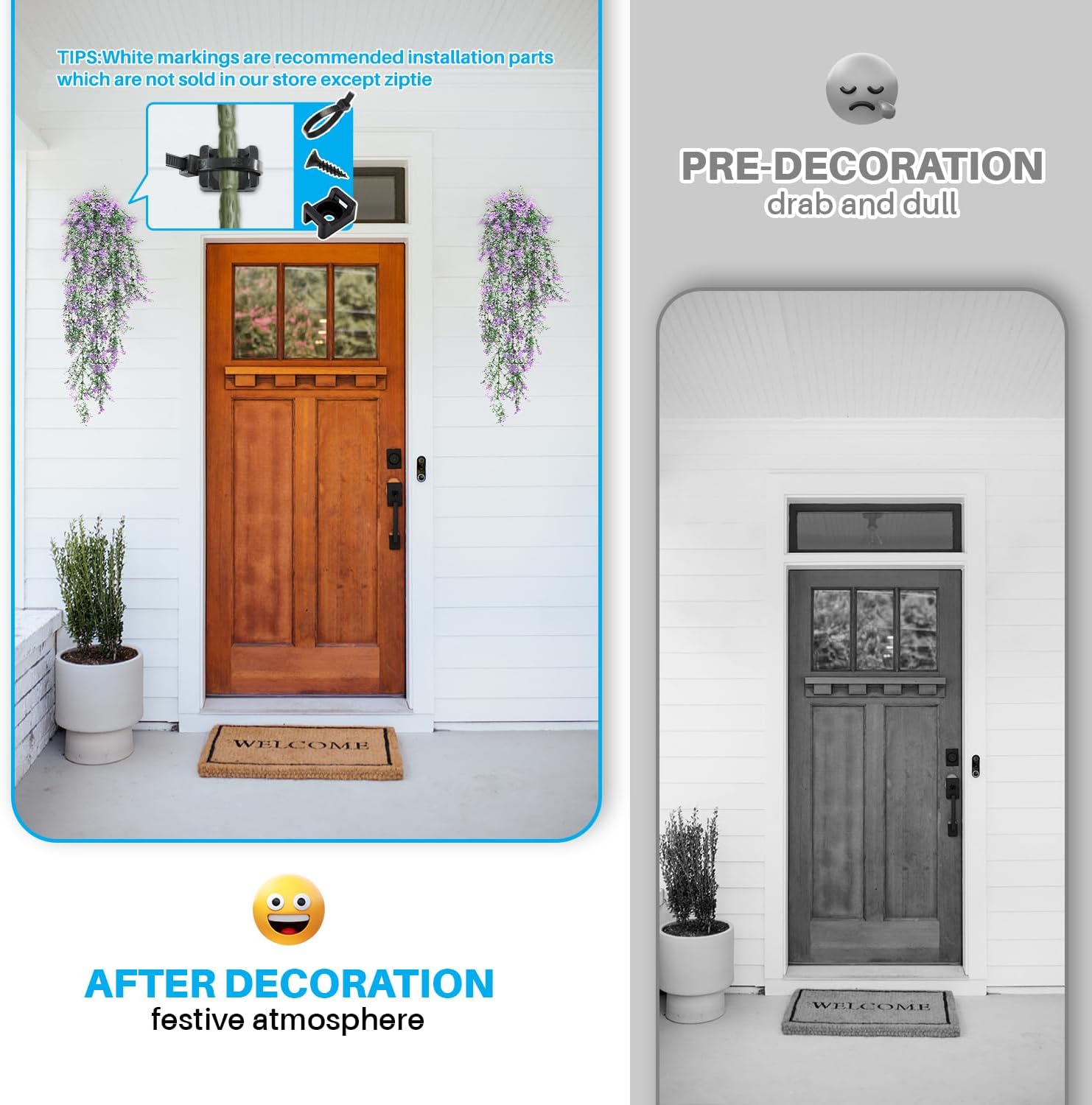 Patio Fake Hanging Plants 29.1" Artificial Branches- 5Pc Faux Ivy Vines Greenery Wall Décor Flowers Leaves House Room Decoration for Indoor Home Bedroom Outdoor Wedding Garden, Purple