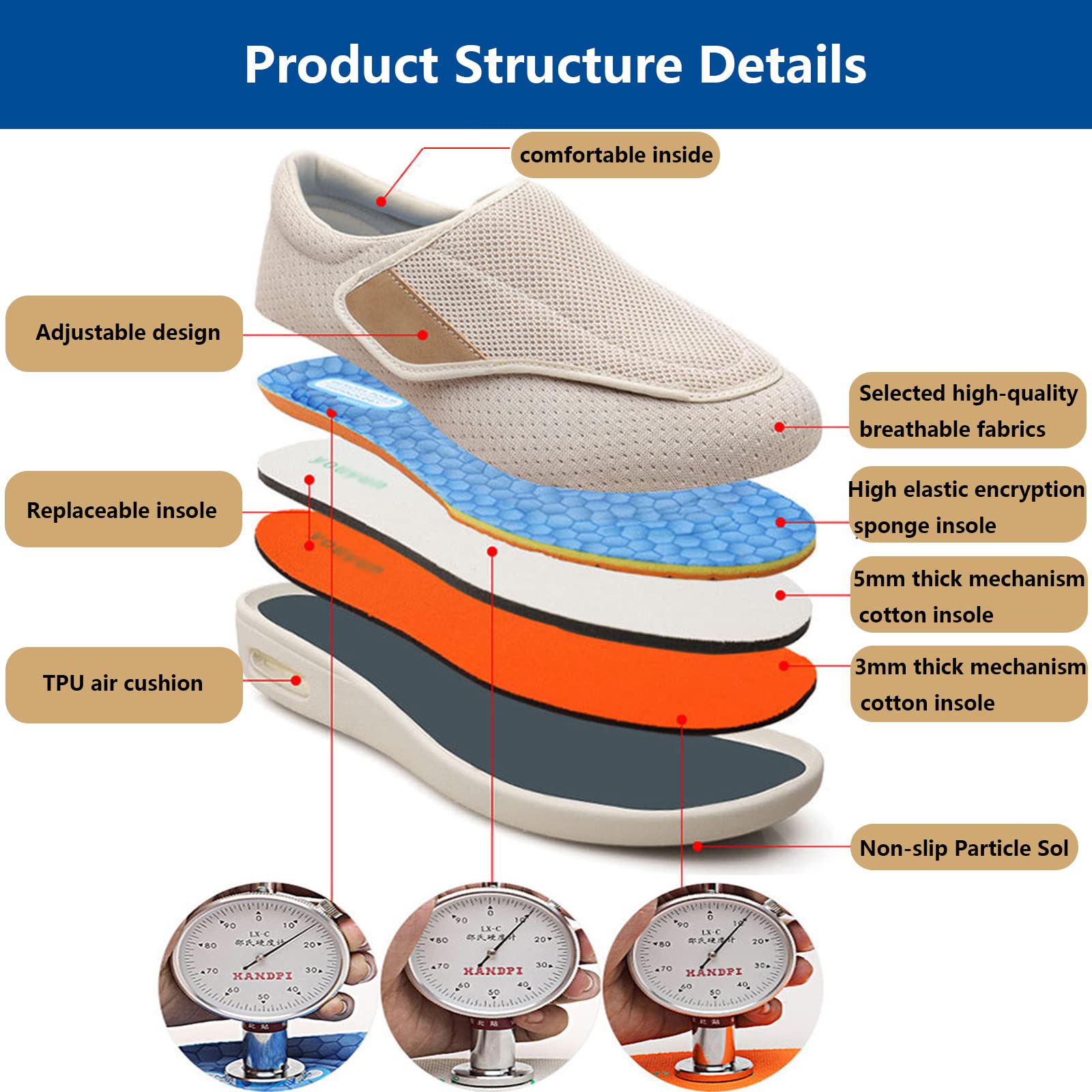 Scarpe Anziane Diabetiche Piedi,Scarpe da Artrite Gonfia Edema Scarpe da Riabilitazione Extra Larghe e Leggere Traspiranti per i Piedi gonfi e Anziani Light Blue EU 47(30.5cm/12in)