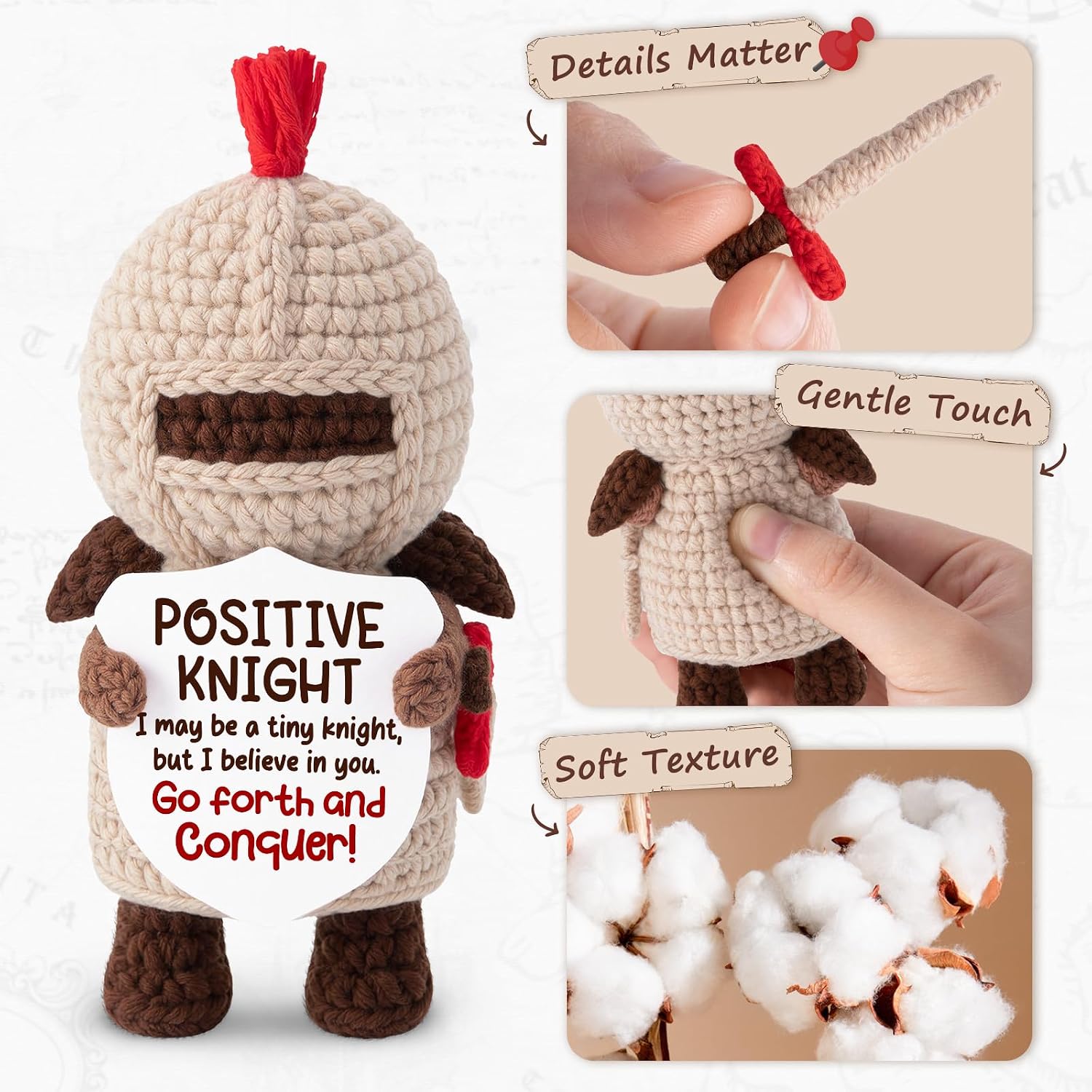 Positive Knight, Birthday Gifts for Men, Women, Handmade Crochet Knight