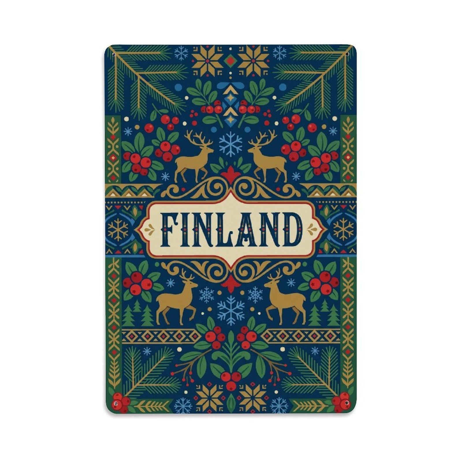 Olhnbad Style Finland Nordic Folk Pattern Color Travel Metal Tin Sign