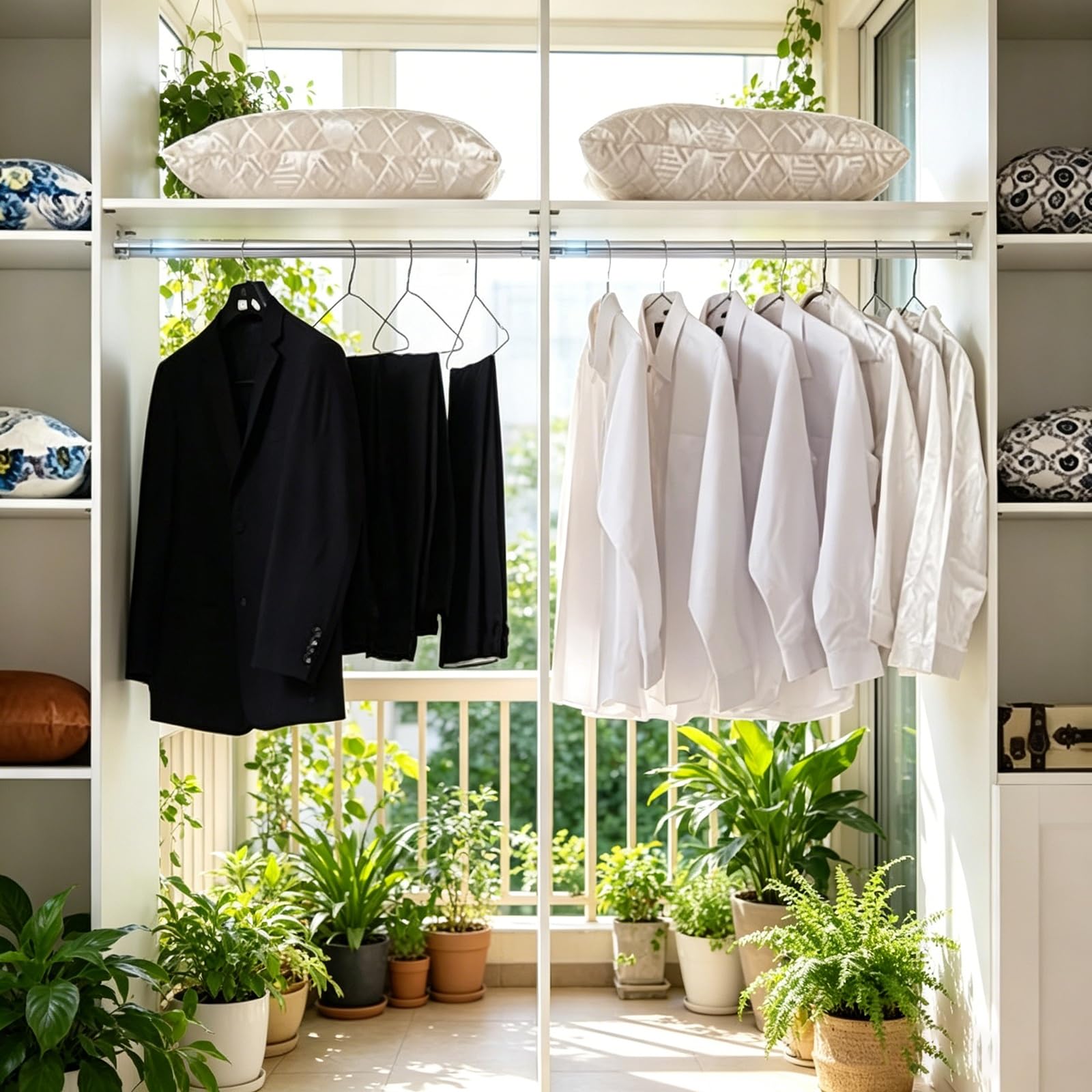 Extendable Silver Clothes Hanger Rod, Telescopic Drill-Free Closet Bar for Apartment Use
