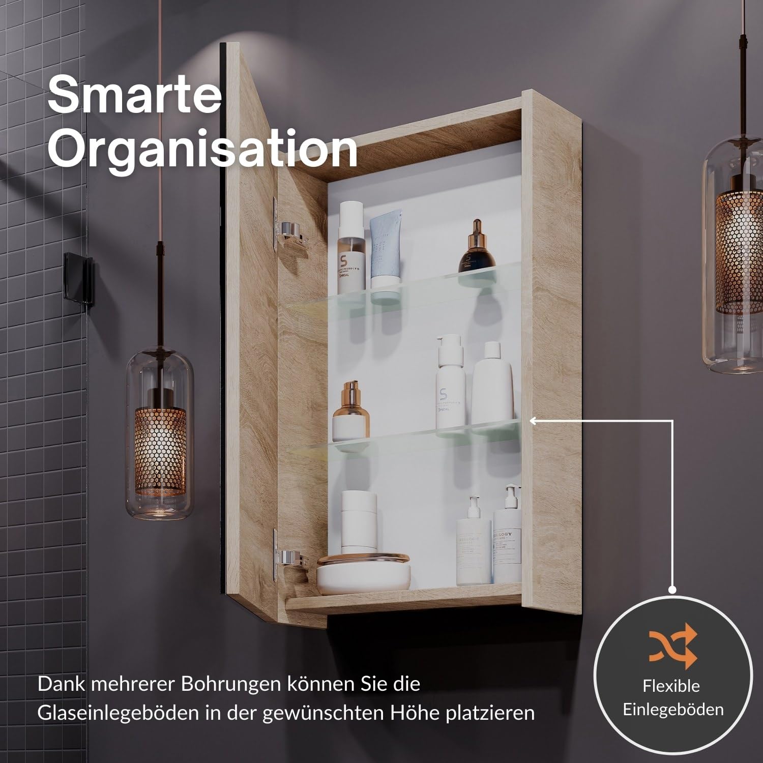 Planetmöbel Waschtischunterschrank mit Spiegelschrank Badmöbel Set 40cm für Badezimmer Gäste WC Sonoma Eiche