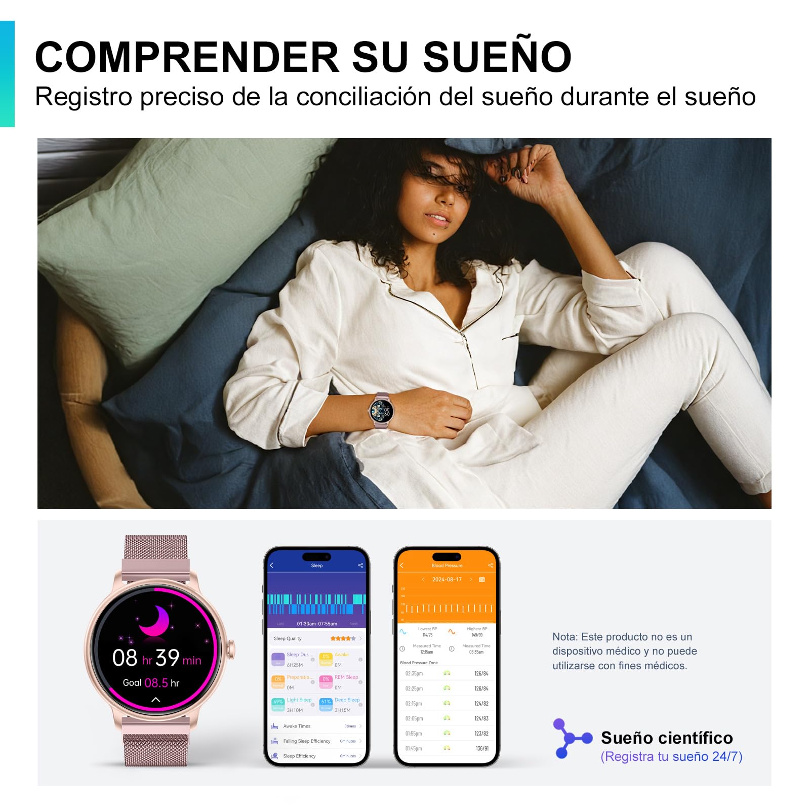 AcclaFit Reloj Inteligente Mujer Hombre, 1.85" Smartwatch con Llamadas Bluetooth, 140+ Modos Deportivos con SpO2/Pulsómetro/Monitor de Sueño/Podómetro, Impermeable IP68 para Android iOS