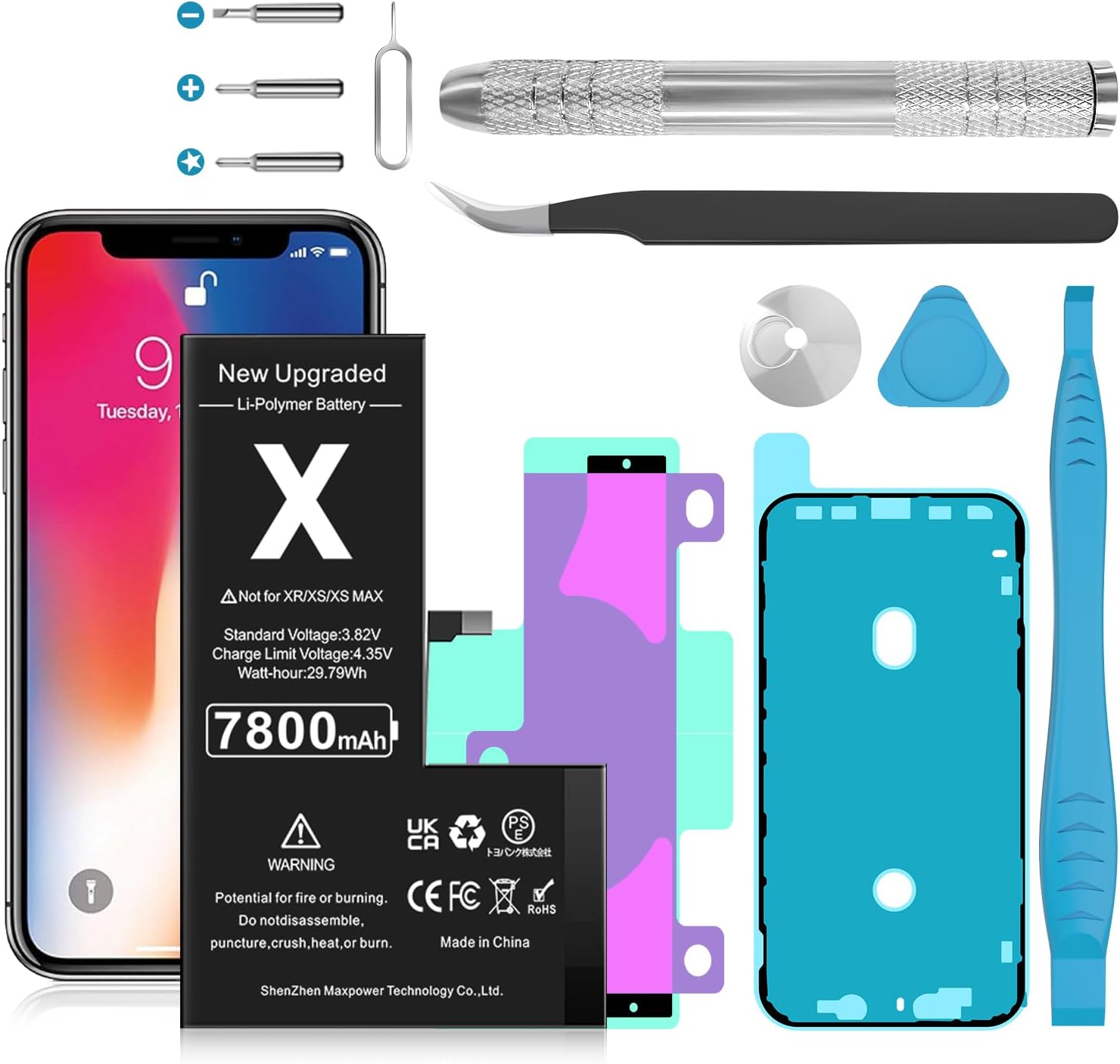 Battery for iPhone X, (2025 New Upgrade) 7800mAh Replacement Battery Compatible with iPhone X Model A1865, A1901, A1902, A1903 with Repair Tool Kit