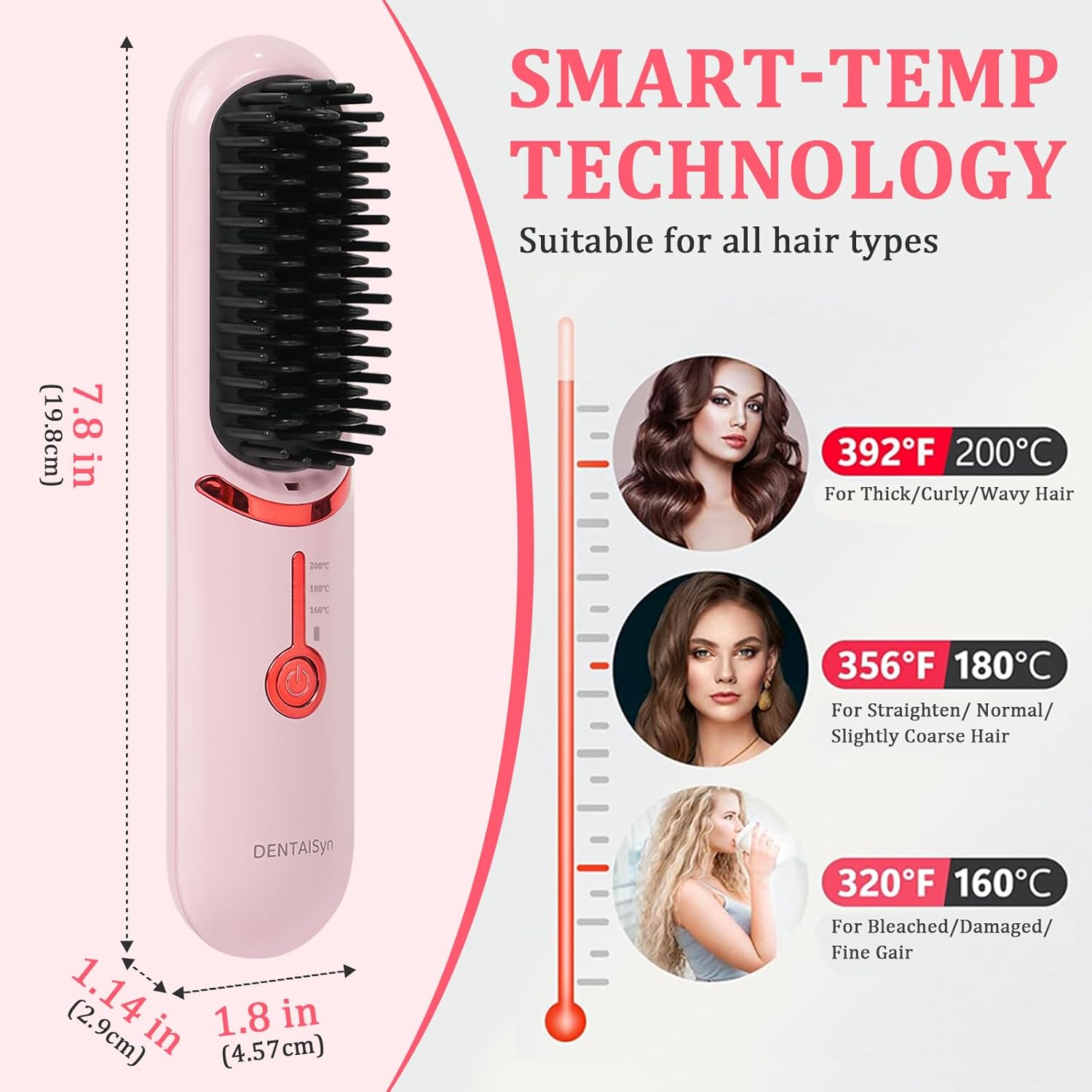 Cordless Hair Straightener Brush - Portable Hair Brush for Travel - 30s Fast Heating - Portable Straightening Brush for Travel, Mini Hot Straightening Comb for Women - Image 7