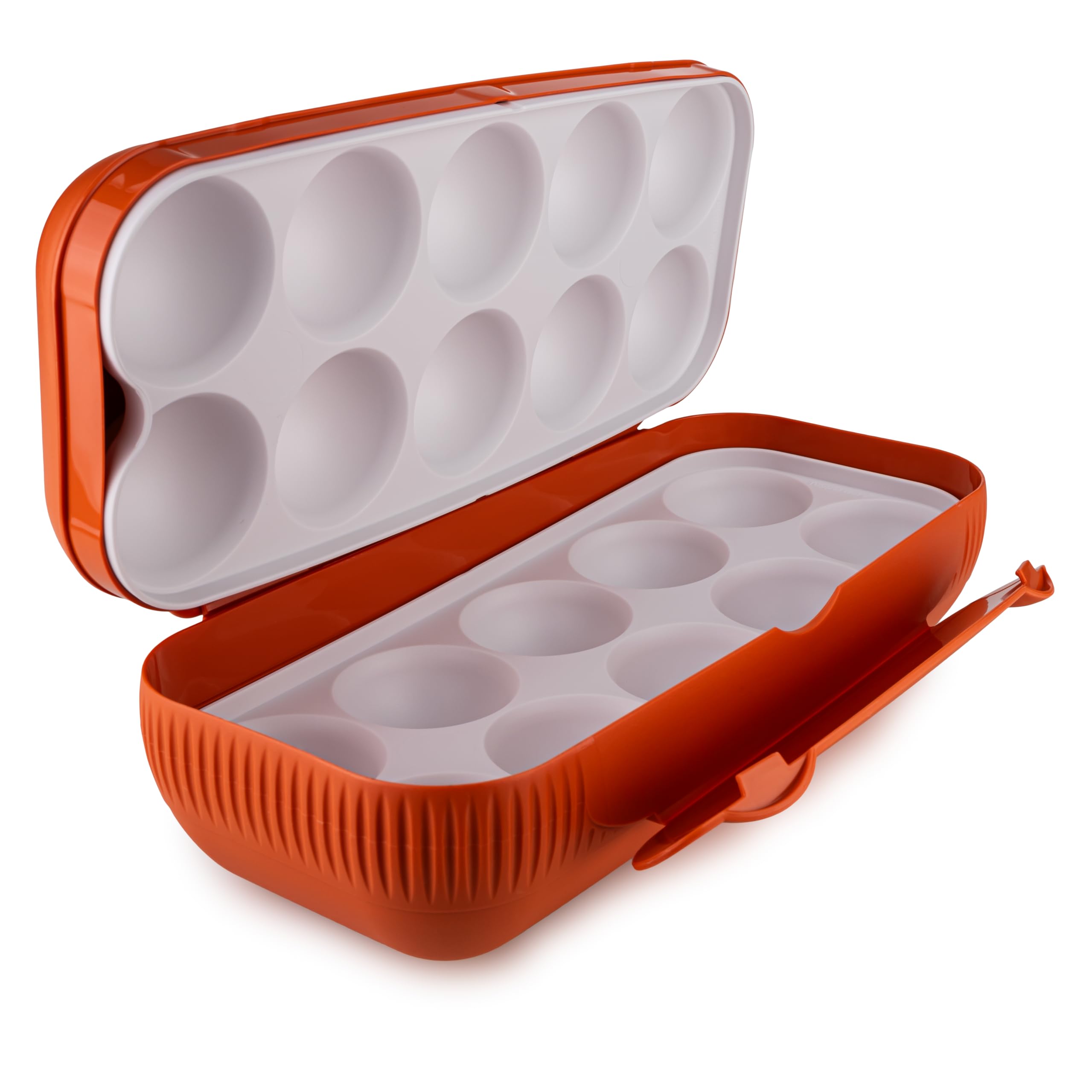 Tupperware Kolumbus pudełko na jajka czerwone ceglane na 10 jajek (w zestawie łyżka do jajek niebieska)
