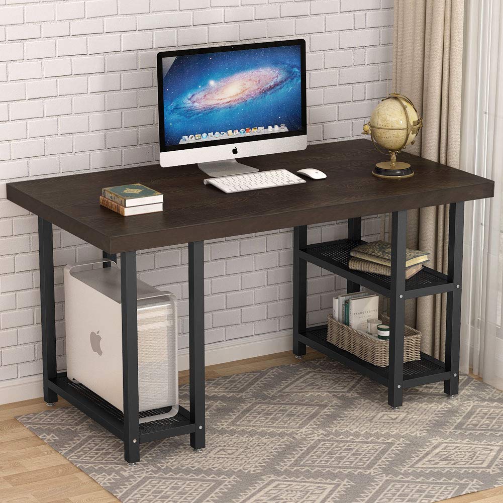 Buy Tribesigns Solid Wood Computer Desk with Reversible Storage Shelves