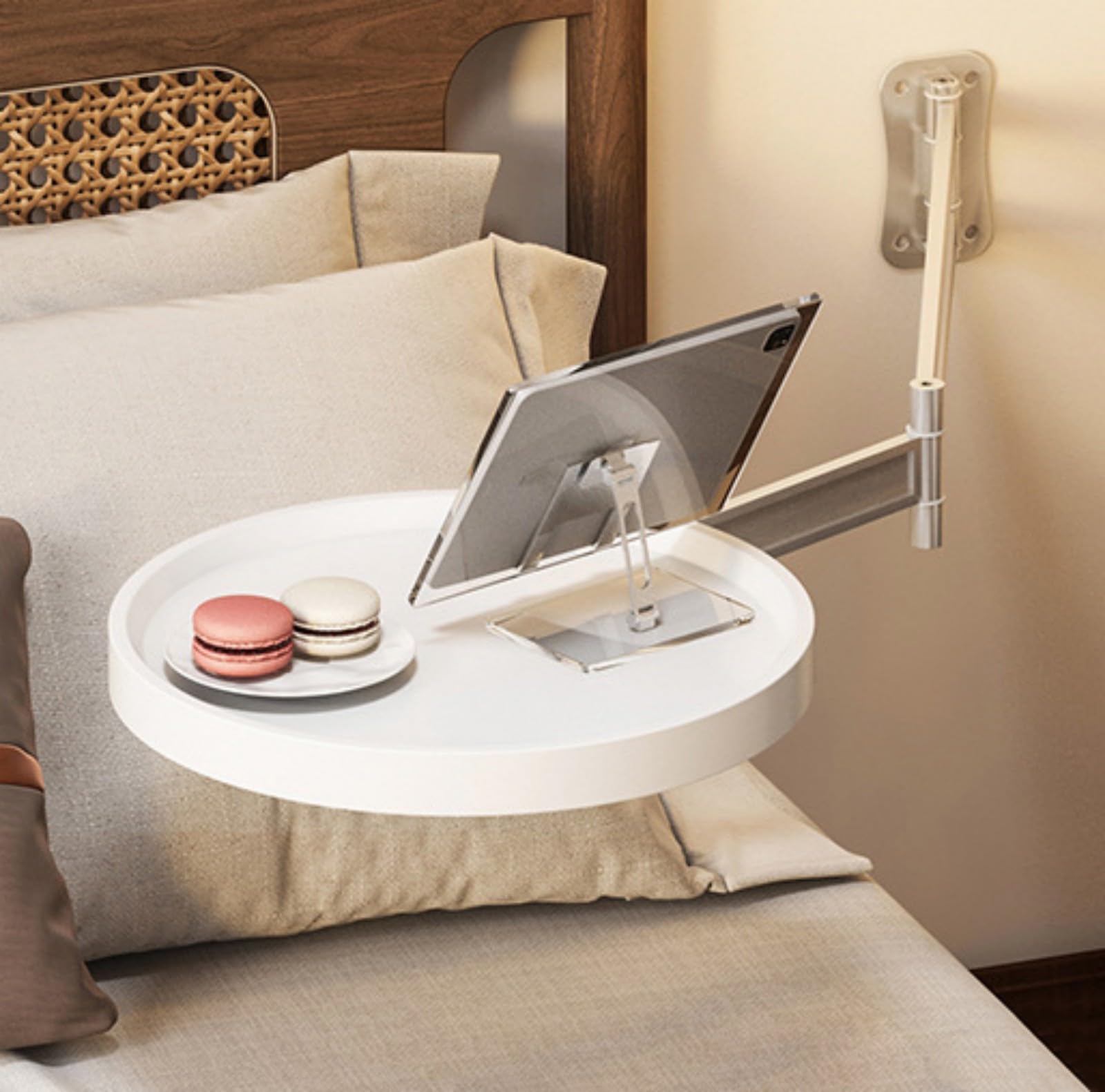 SXZenSpace Foldable Round WallMounted Table – SpaceSaving Nightstand & Dining Extendable Floating Side in Elegant White Wood Finish