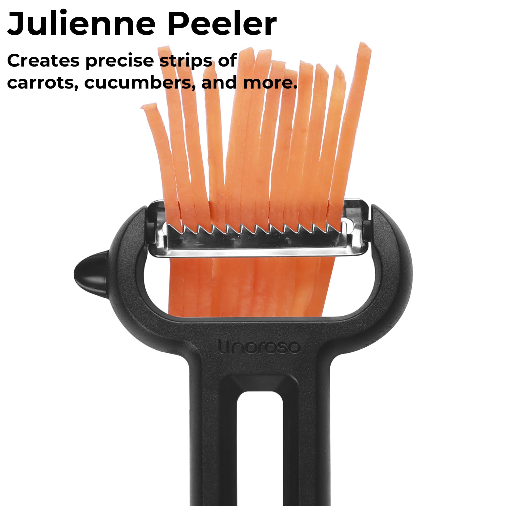Linoroso 3PCS Pelapatate Professionale a Forma di I-Liscia e I-Seghettata e Y-Striata con Punte Appuntite, Per Pela Patate e Verdura Frutta, Scorrevolezza e Impugnatura Confortevole - Nero