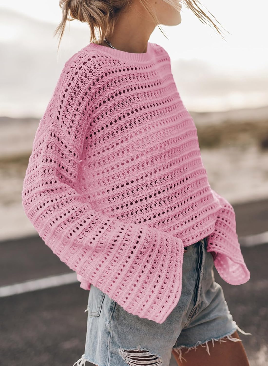 Sidefeel Womens Long Sleeve Crochet Tops Sweaters image 2