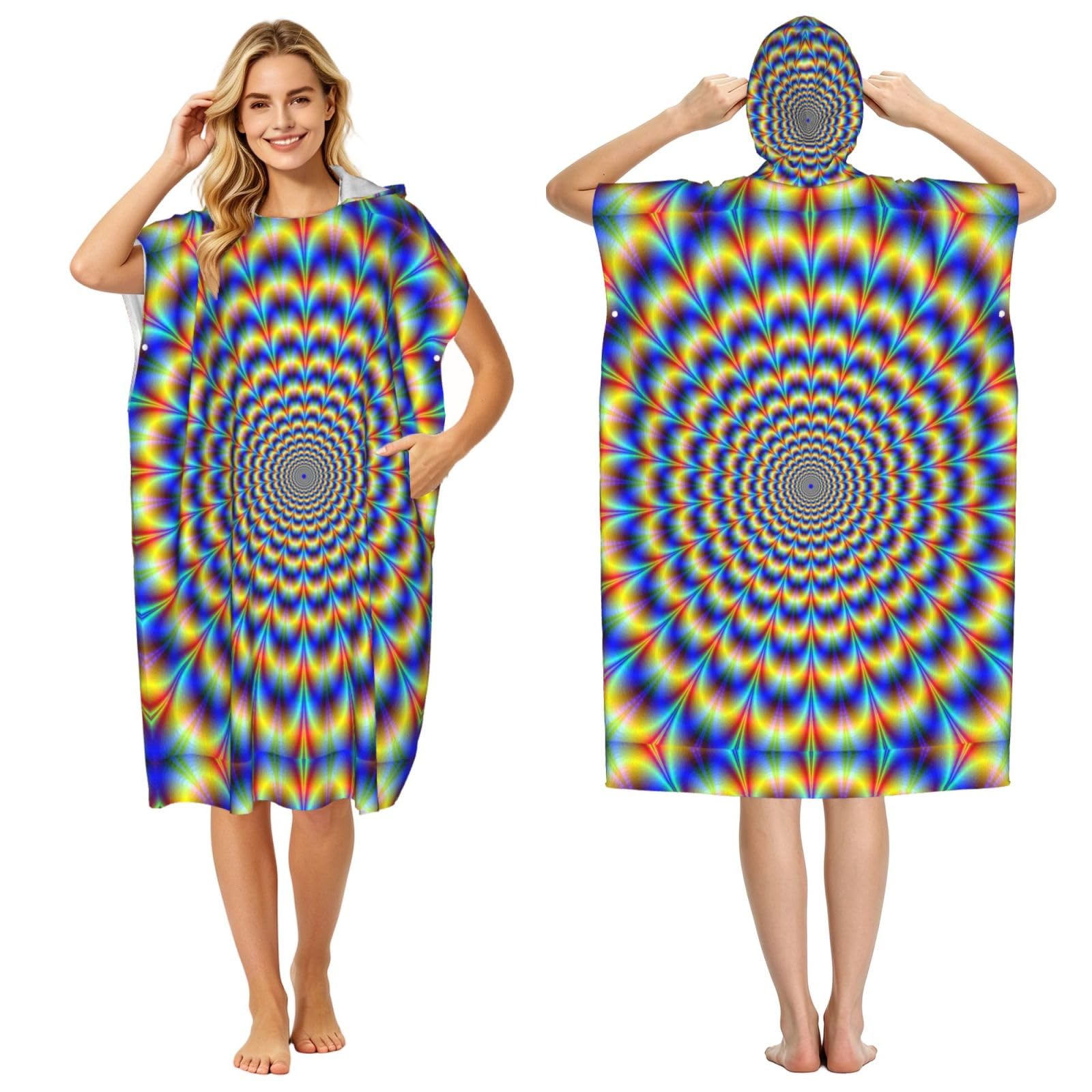 Poadnly Spiral Optical Illusion Gif, Adult Hooded Beach Towel 90 x 110 cm,Changing Bath Robe, Surf Poncho Towel For Women Men