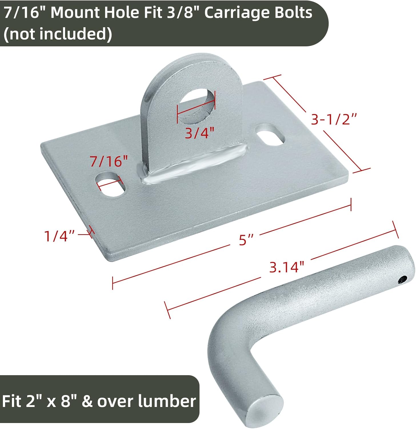 Stationary Dock Leg Pipe Holder and Dock Connector Hinge Kit, Hardware Dock Brackets, 7/16" Holes for 3/8" Carriage Bolts