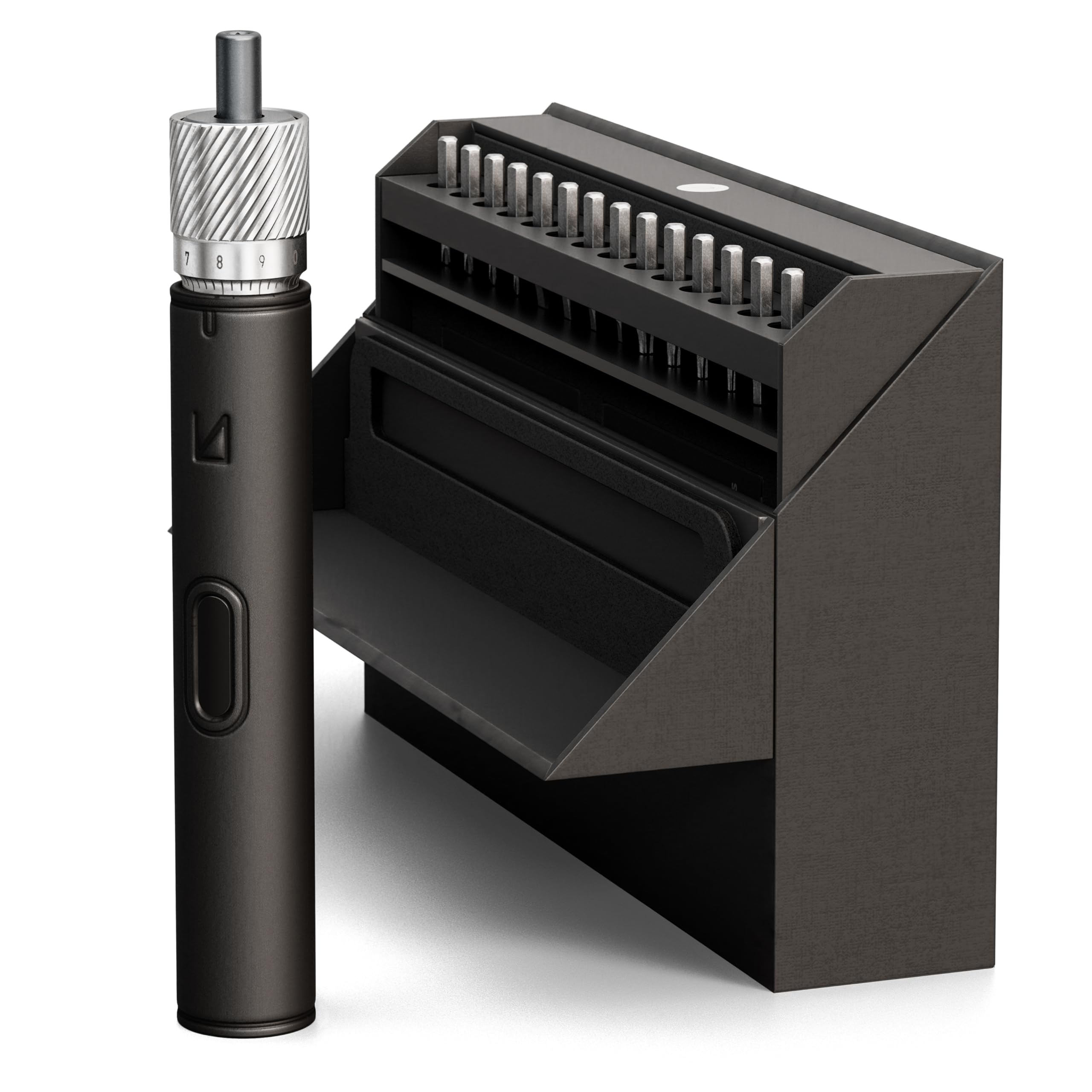 Lunar Artefacts Precision Electric Cordless Rechargeable Black Leather and CNC Aluminum Screwdriver with 24 Magnetics Bits and Easy