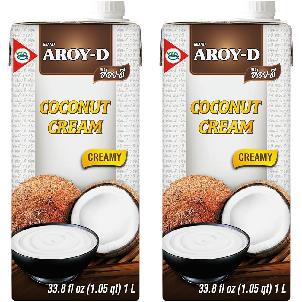 Aroy-D Kokosnusscreme – Kokoscreme zum Kochen und Backen – Ideal für Desserts, Suppen, Smoothies und Cocktails – 1 x 1 l (Packung mit 2)