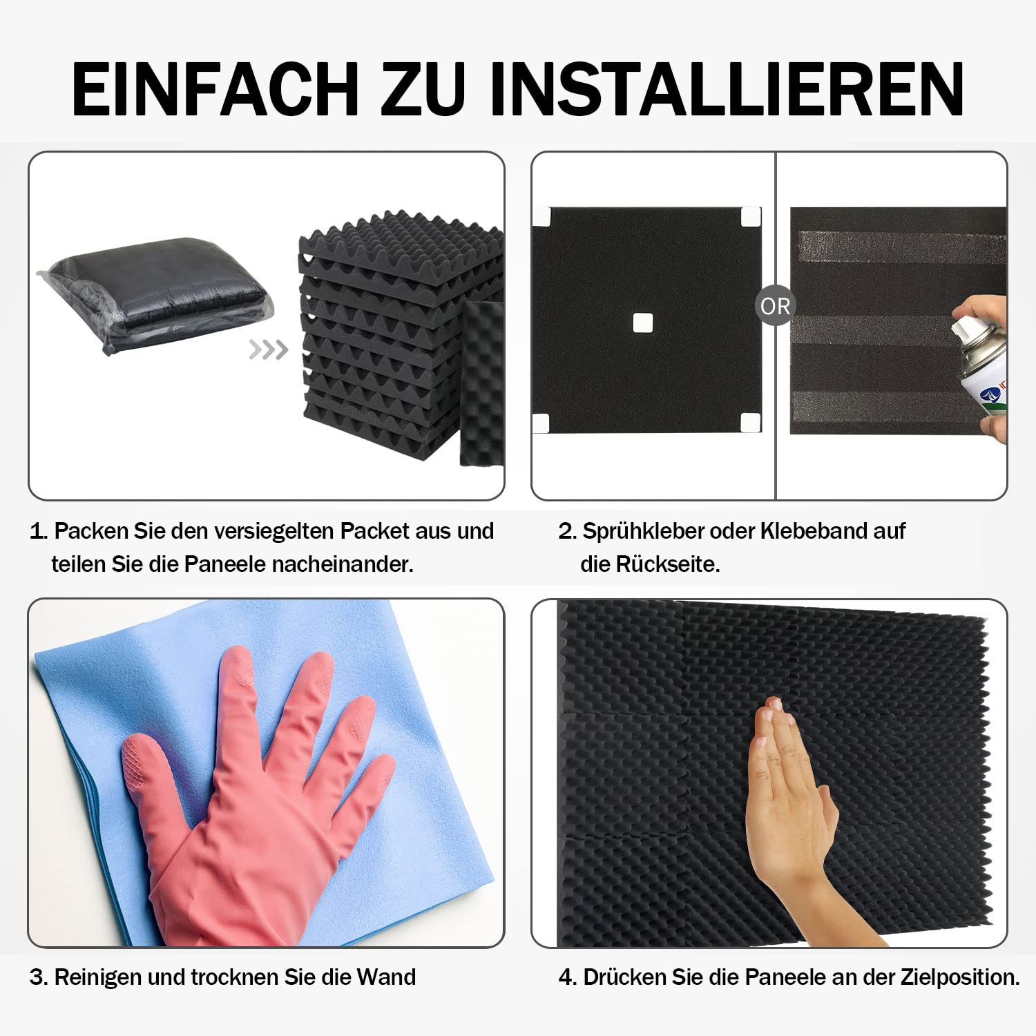 Lot de 24 panneaux de mousse acoustique alvéolaire - Panneaux acoustiques muraux - Panneaux de protection - Pour studio d'enregistrement, bureau, maison - 30 x 30 x 3 cm - Noir