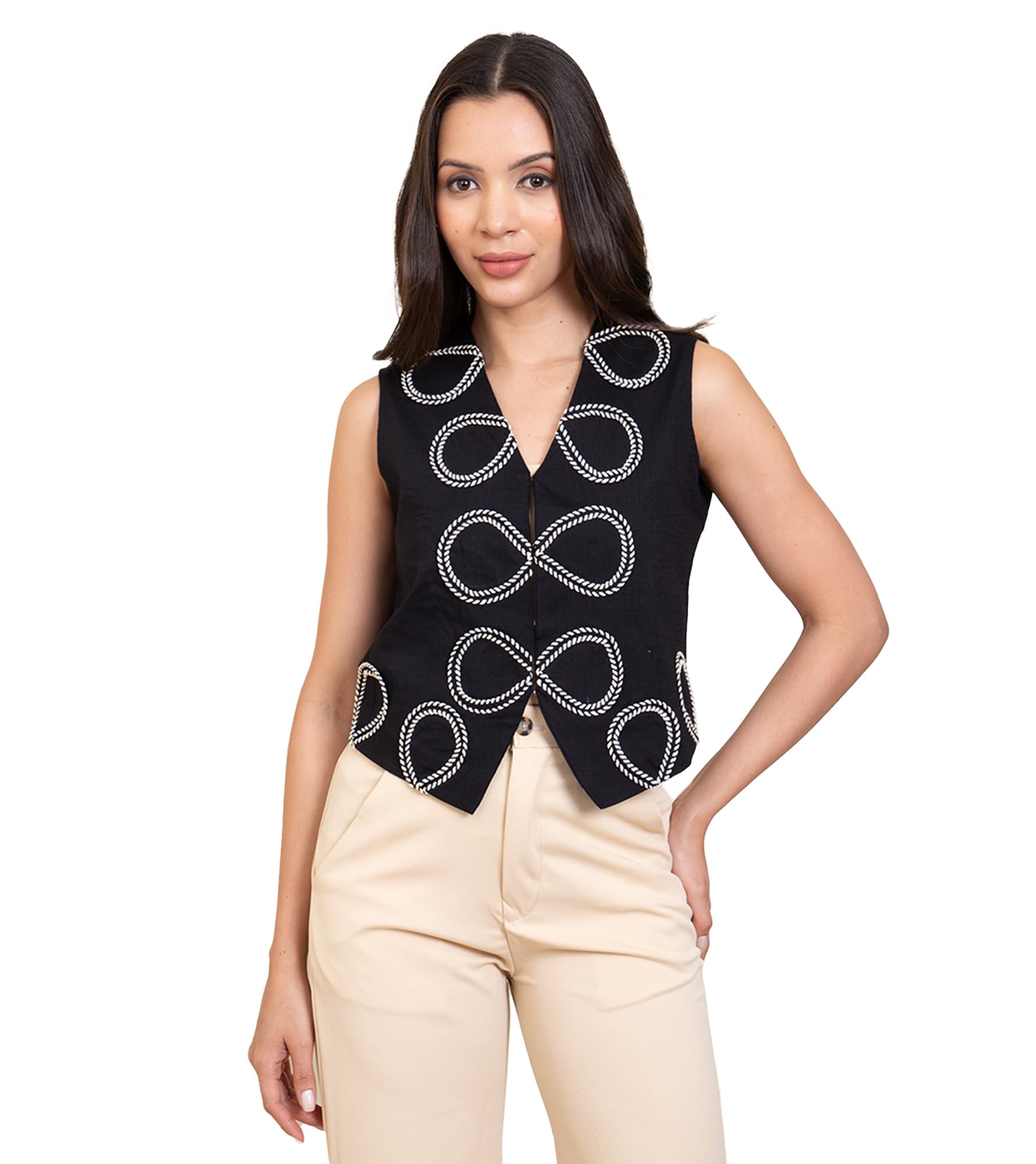 deebaco Solid Viscose Lycra Lace Detailed Waistcoat For Women's|V Neck Button Closure Sleeveless Regular Fit Wiastcoat|Fashionable Latest Collection Casual wear-picture-31