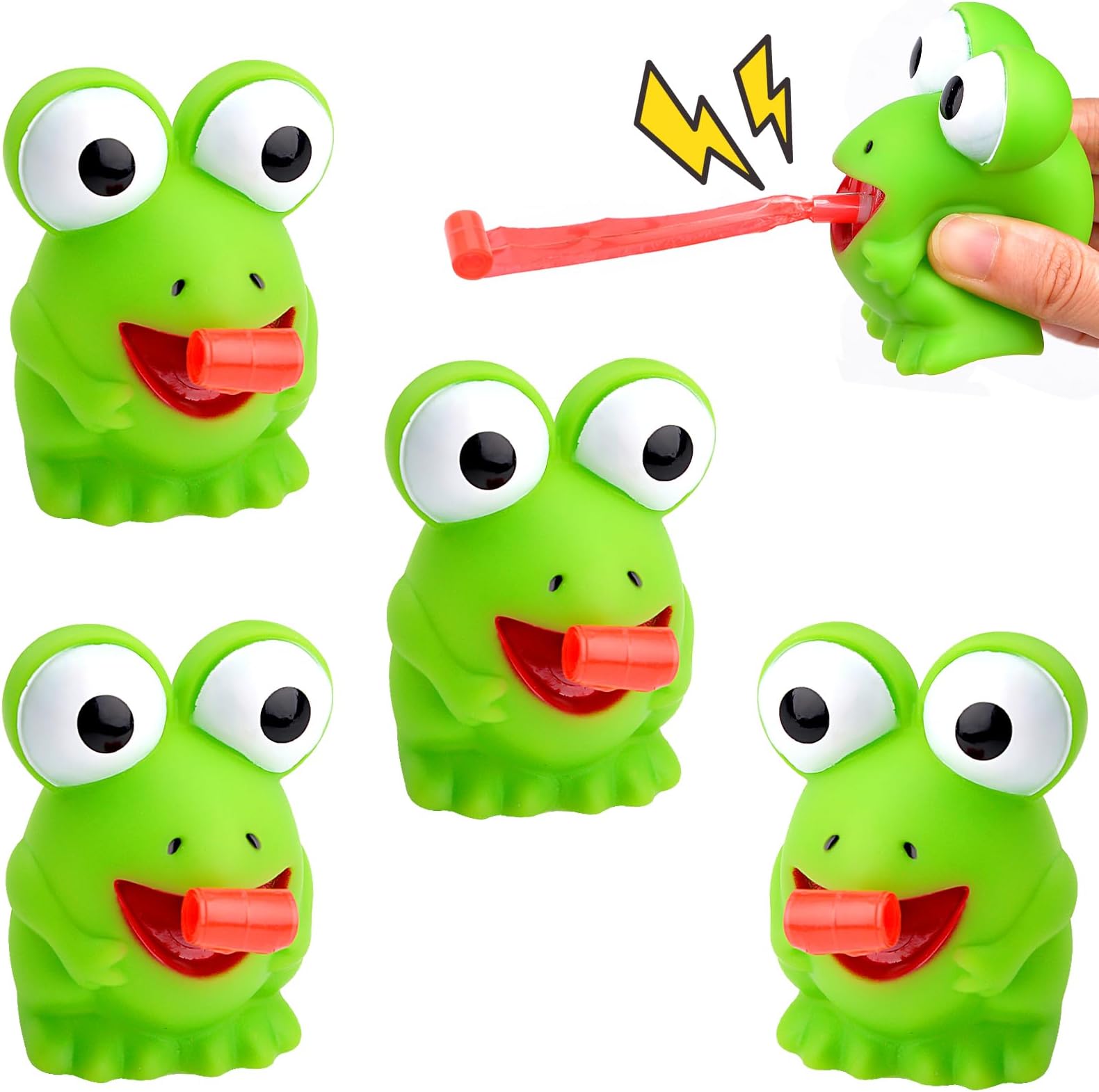 4Pcs Frog Squeeze Toy, Sticking Out Tongue Pinch Frog Squeak Toy, Funny Pinch Toy Stress Relief Toy Novelty Fidget Toy for Kids Adult, Christmas Stocking Fillers Xmas Gifts