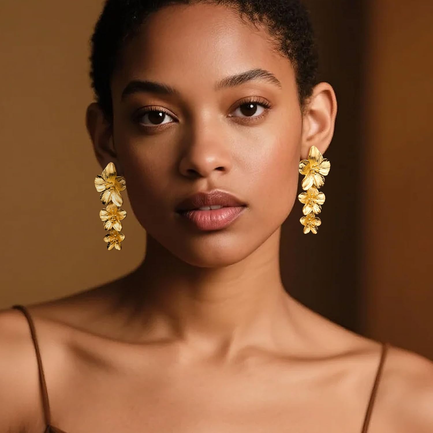 Large Flower Statement Earrings for Women Handmade Drop Flower Earrings Hypoallergenic Gold and Silver Vintage Hammered Statement Big Earings for Women Jewelry Gifts - Image 6