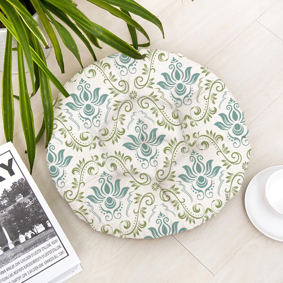 The Purple Tree Printed Round Chair Cushion Chair Pad (Pack of 1, 40x40 cm) Outdoor Patio Chair Cushion, Quilted Seat Cushion, seat pad, Ergonomic Pillow, Chair Pillow (Verdant Whimsy)-image-25