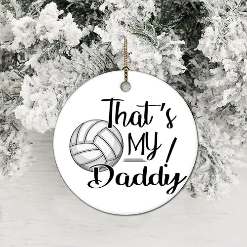 Miniatura 4 de Bola temática de rugby voleibol miembro de la familia That's My Daddy - Adorno de cerámica de Navidad de 3 pulgadas, recuerdo redondo de porcelana