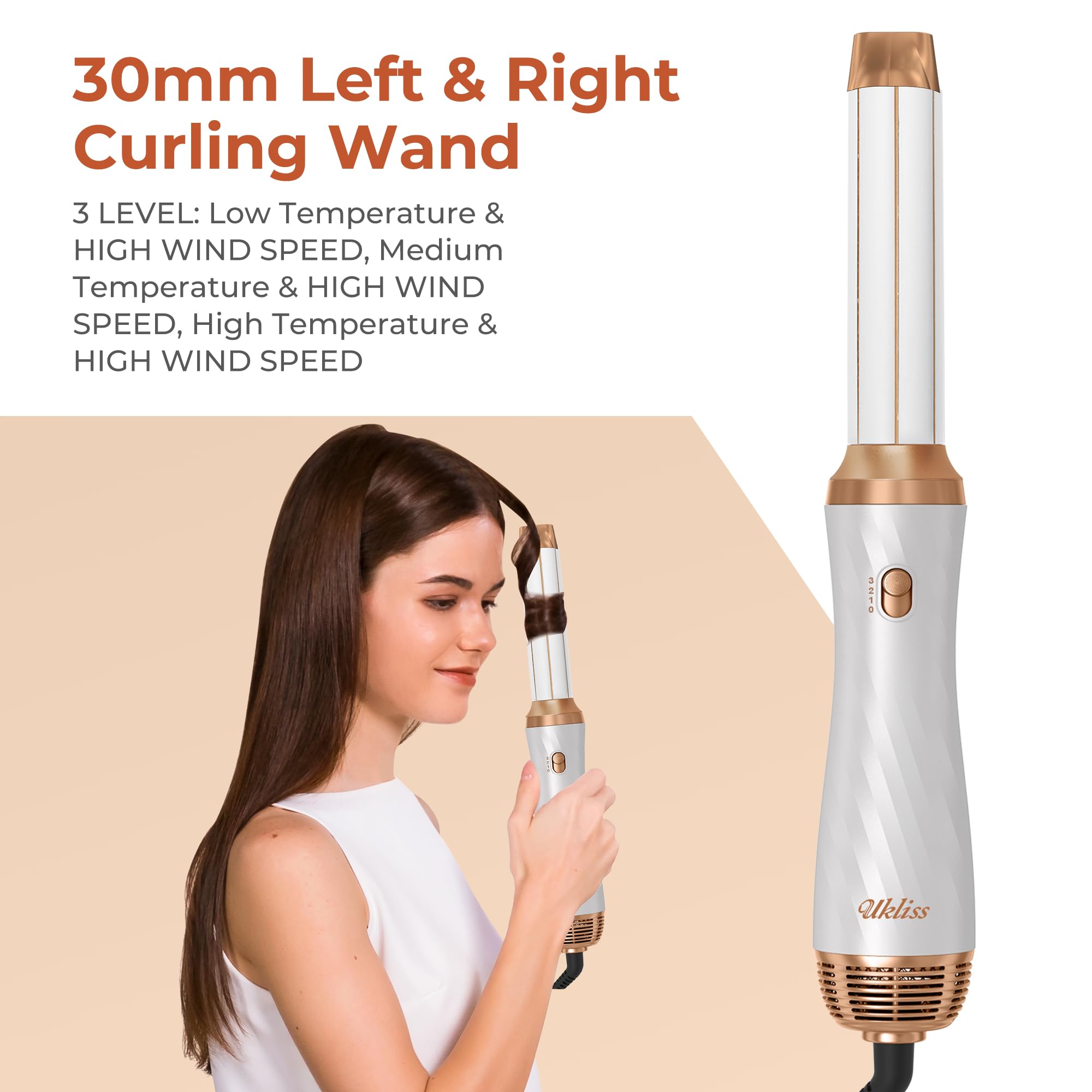 UKLISS Airstyler 6 w 1, profesjonalna suszarka do włosów zestaw z automatyczną lokówką, szczotka wygładzająca do włosów, szczotka termiczna, zestaw prezentów dla kobiet stylizacja - biały