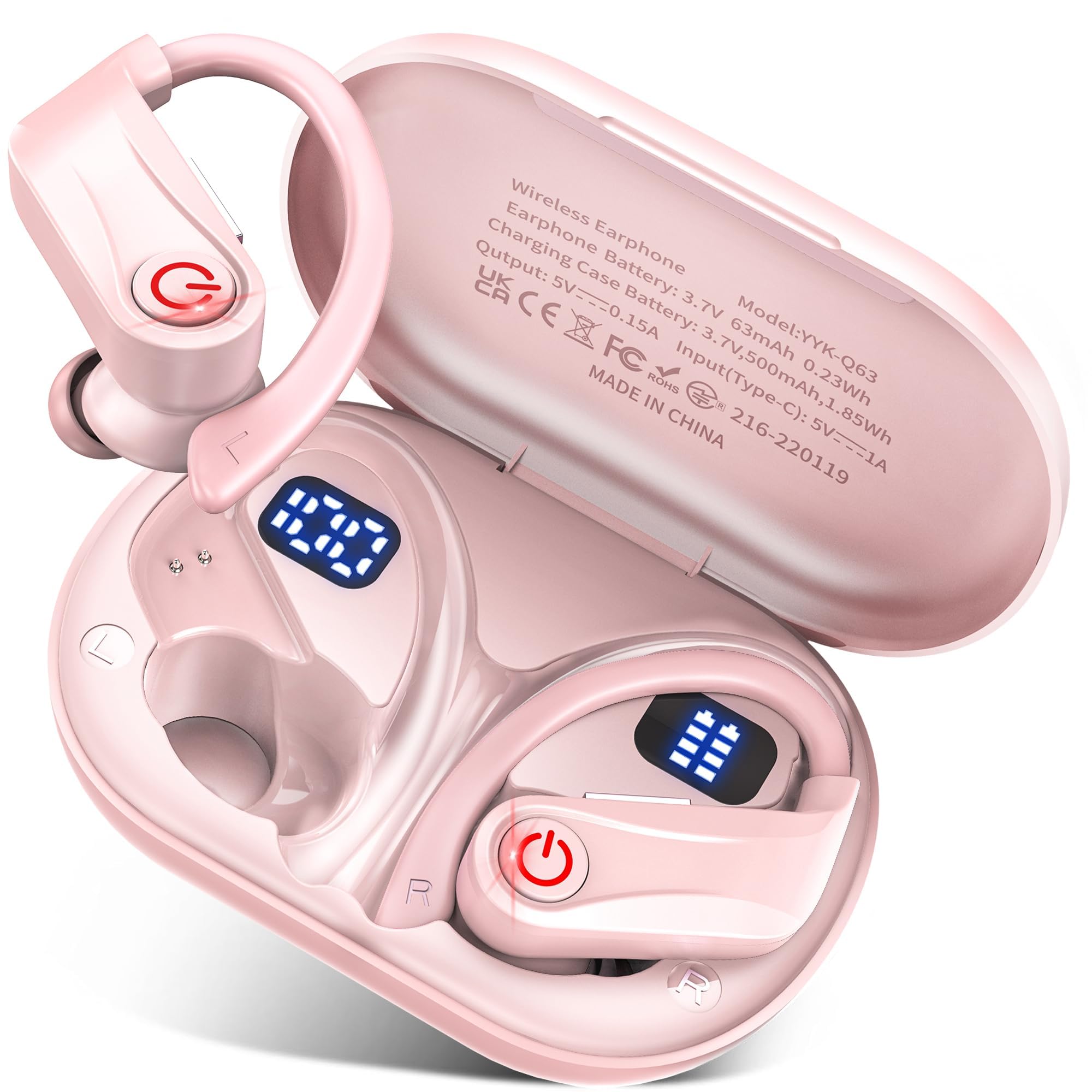 120 Ore Cuffie Bluetooth 6.1 Sport, Auricolari Bluetooth (Rosa Chiaro | HiFi Stereo Cuffiette per Running, Cancellazione Rumore 4 HD Mics,IP7 Impermeabili , Cuffie In Ear Senza Fili LED Display