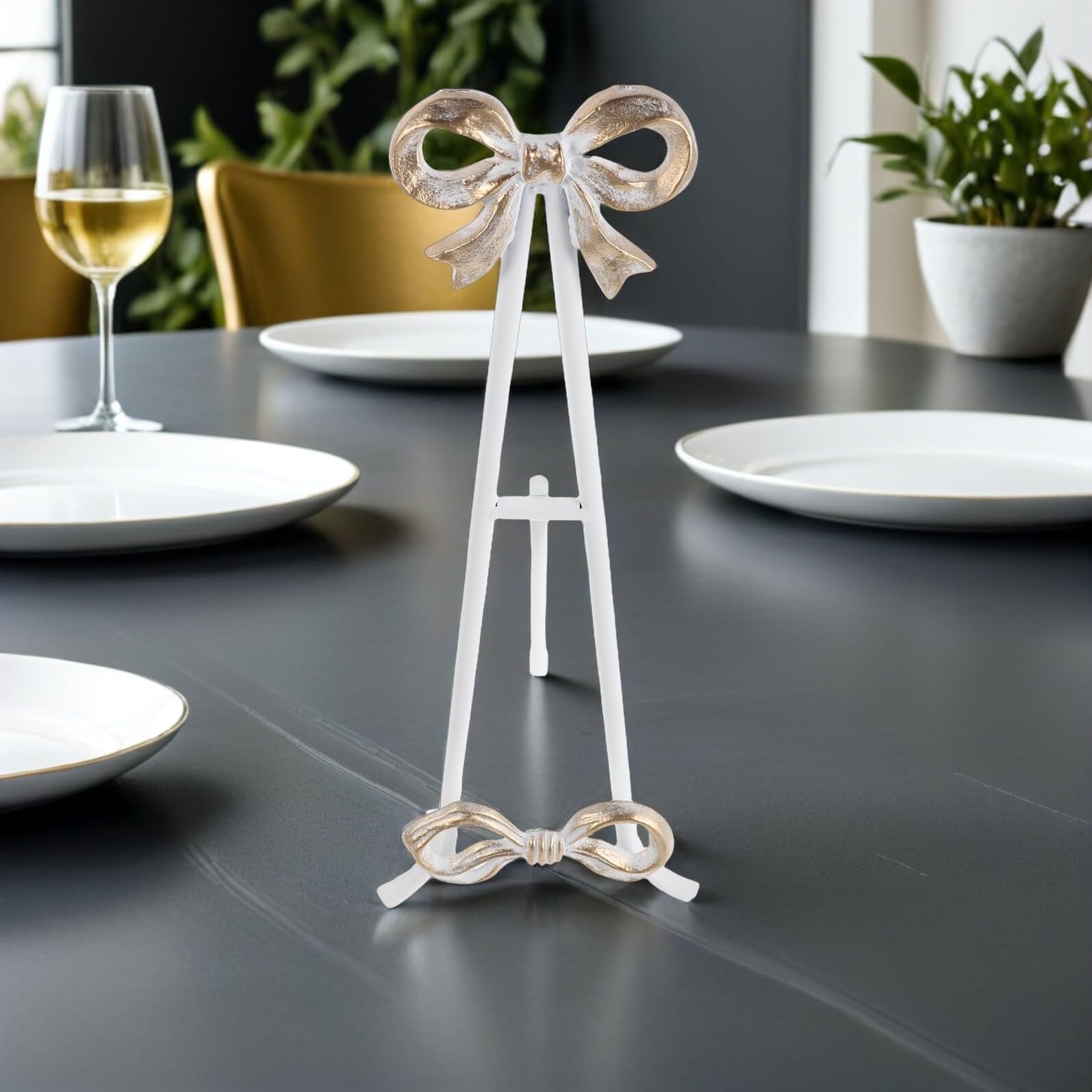 MAGICLULU Metalltellerständer mit Schleife Vintage-rahmenhalter aus Eisen für Teller Fotos und Platten Kompakter Tischständer für Restaurantdekoration