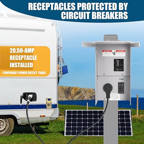 Miniatura 9 de Panel de toma de corriente temporal, panel de salida eléctrica para caravana, con disyuntor precableado, caja de disyuntor con receptáculo de 20,