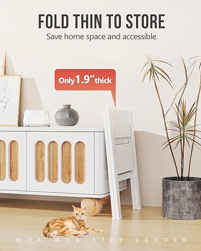 Miniatura 4 de WOA WOA Escalera de 2 escalones, taburete plegable, escalera ligera de aluminio para armario de cocina del hogar, pedales antideslizantes, facilidad