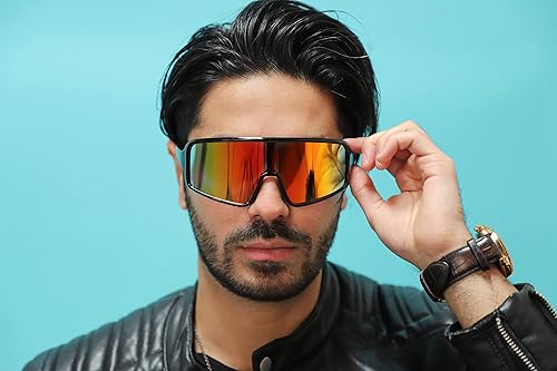 Miniatura 4 de FLAWLESS EYEWEAR Gafas de sol deportivas envolventes de gran tamaño para hombres y mujeres al aire libre de una pieza con visera espejo gafas