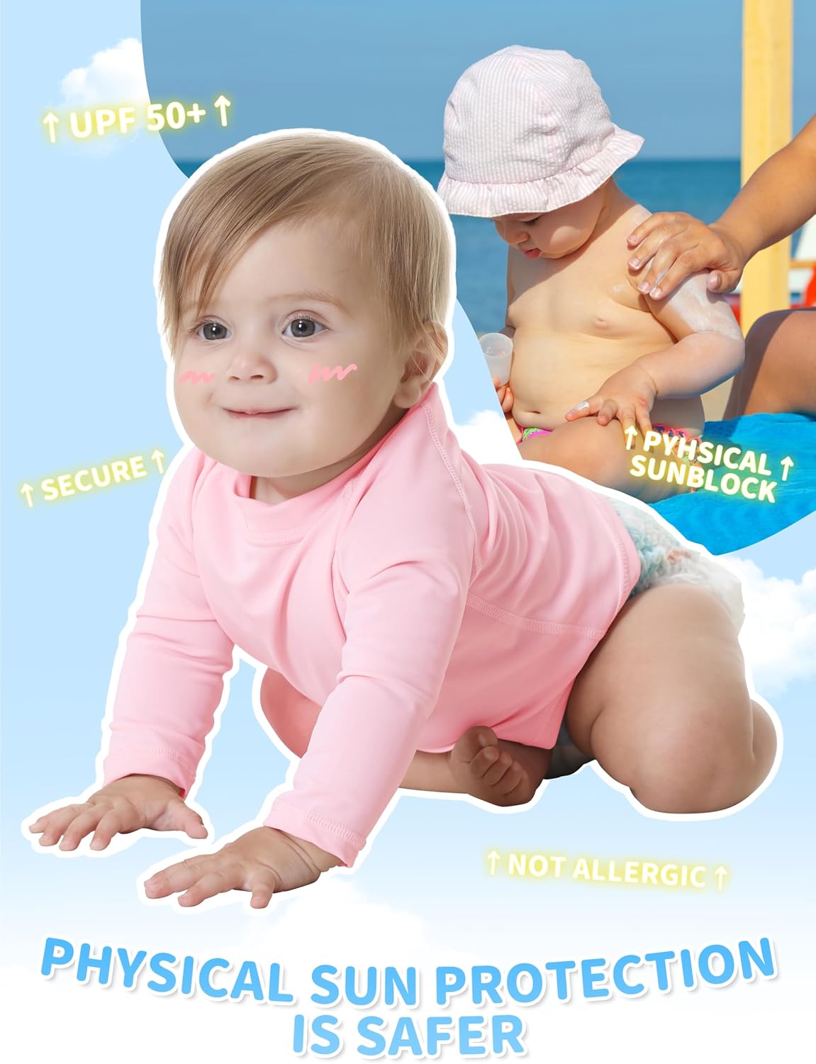 Unisex Baby Rash Guard Shirts SPF Toddler Long Sleeve Swim Shirt image 5