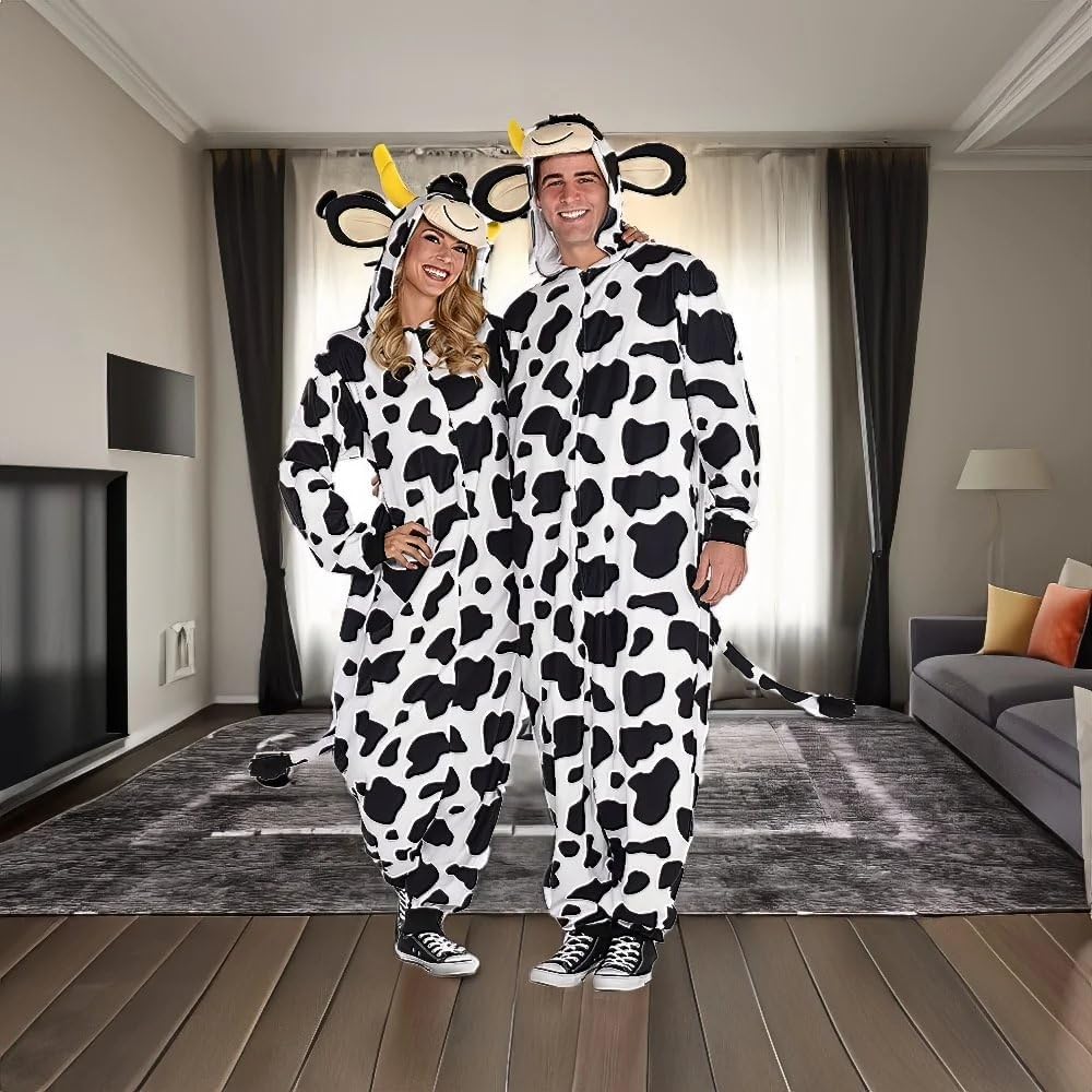 Black/White Cow Zipster Costume - Adult S/M, 1 Pack - Ultra-Soft Fabric - Playful & Comfortable Hooded Onesie - Perfect For Animal-Themed Events, Parties & Casual Gatherings
