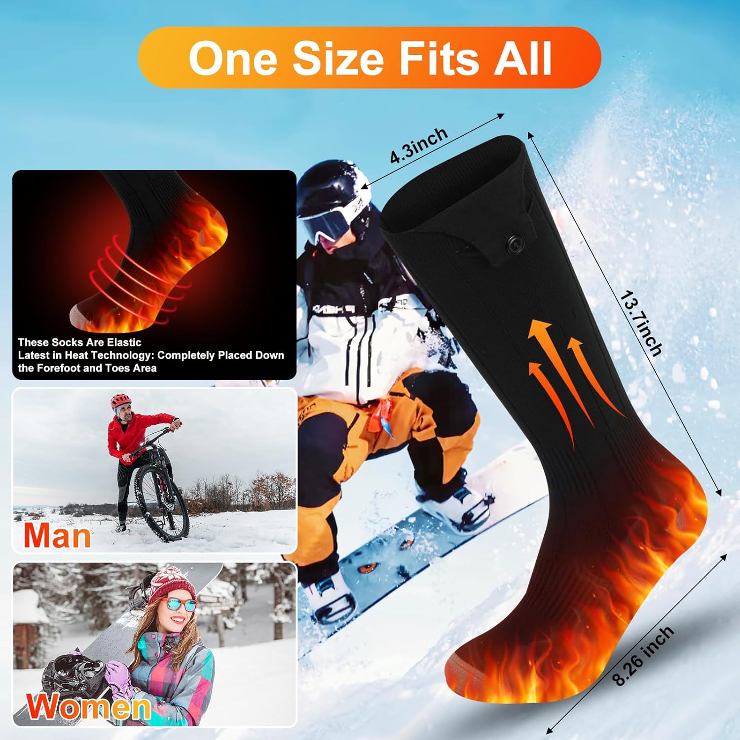 Heated Socks for Men Women with 7000mAh*2 Battery and APP Control, Rechargeable Heated Socks for Camping Fishing Cycling Skiing Hiking - Image 4