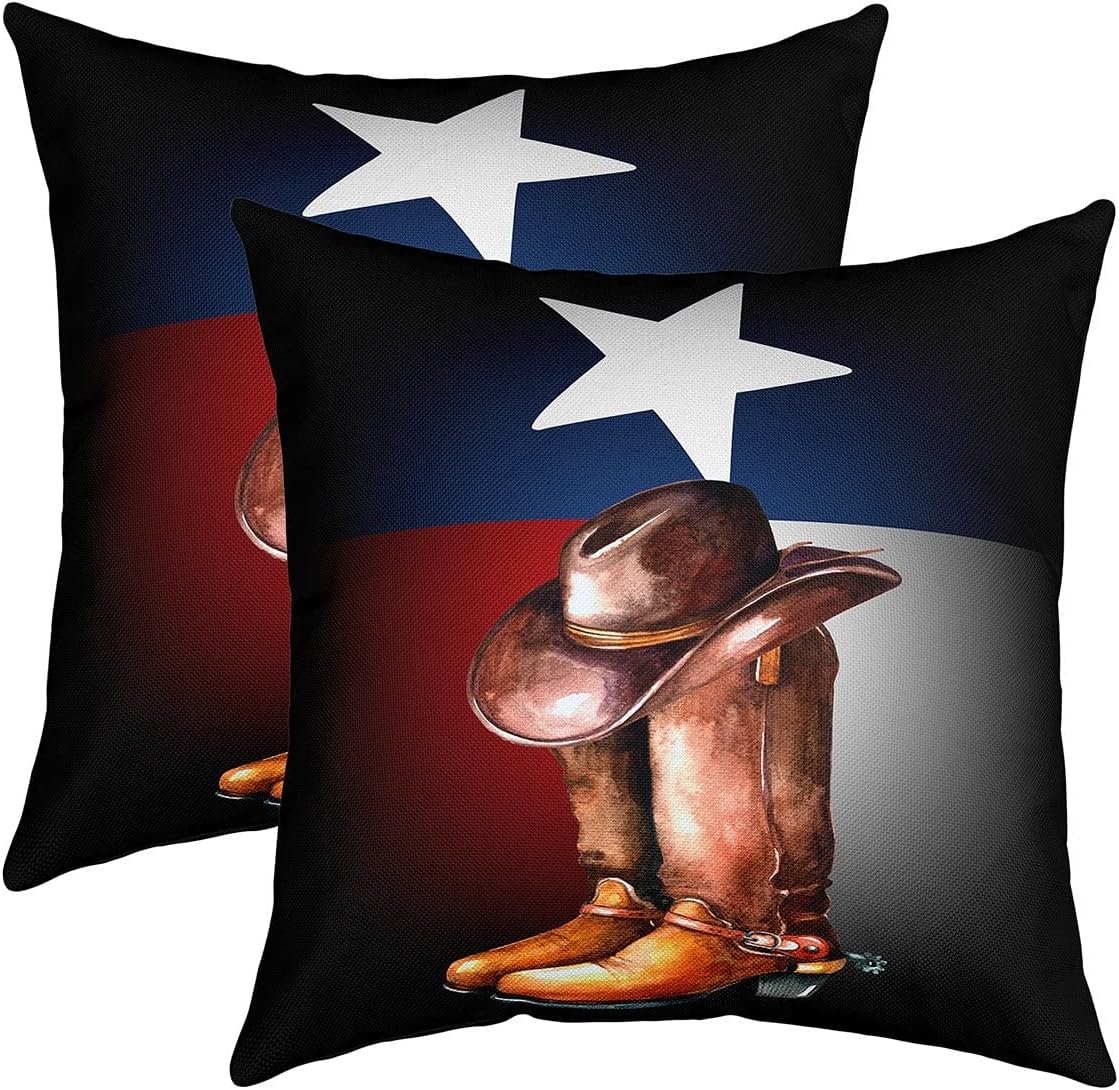 Feelyou Western Decor Reversible Throw Pillow Covers for Kids Wild West Cowboy Pillow Covers Home Decor Set 16 x 16-Inch Rodeo Cowboy Style Square Cushion Covers Set of 2 Grunge Design Multi