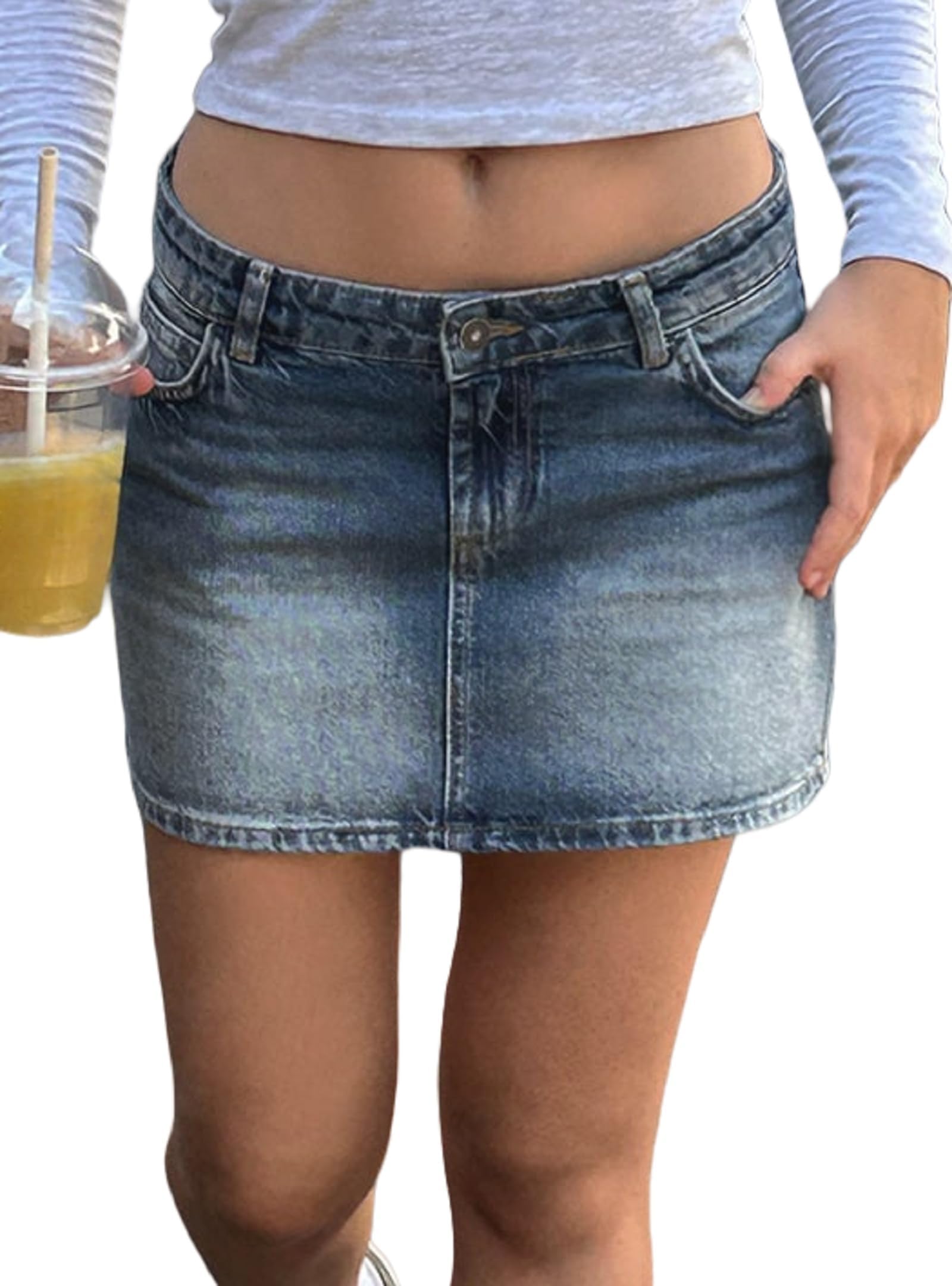 Women Y2k Denim Mini Skirt Sexy Low Waist Short Jean Skirt Wrapped Micro Denim Skirts with Pockets Streetwear