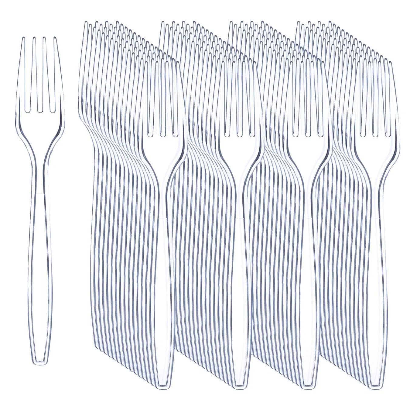Tezraftaar® 500 x Tithe Heavy Duty Plastic Forks Reusable Clear Cutlery Set BPA Free Durable Catering Wedding Kids Parties Picnic Traveling