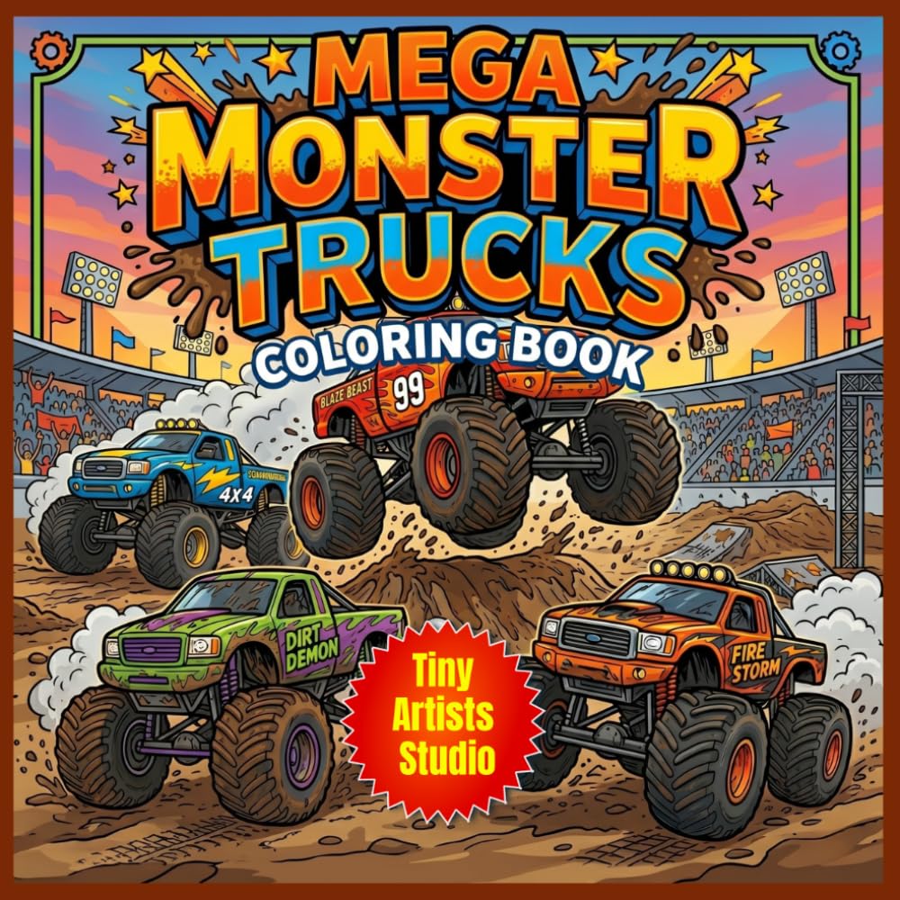 Mega Monster Trucks Coloring Book: Cool Monster Truck Coloring Pages for Kids Ages 4-8 | Big, Simple and Fun Designs for Toddlers and Children