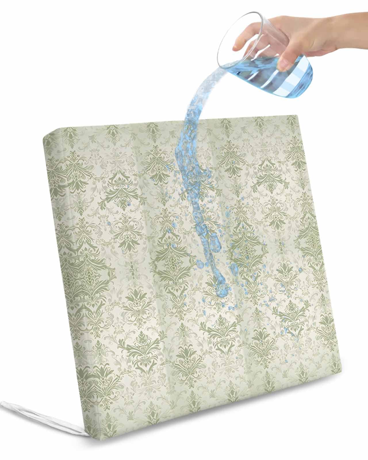 2 Pack Sage Green Floral Boho Waterproof Cushion Covers with Ties, Outdoor Patio Chaise Lounge Chair Seat Cushion Slip Covers Replacement(Only Cover) Vintage Ethnic Tribe Abstract Art 22